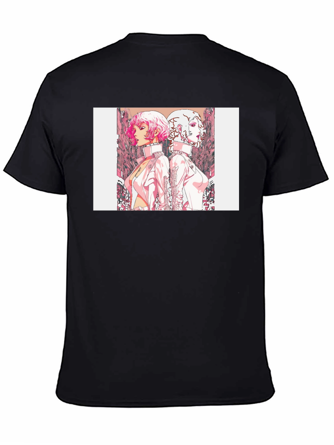 Black Black T-Shirt with Anime Style Graphic Print view 4