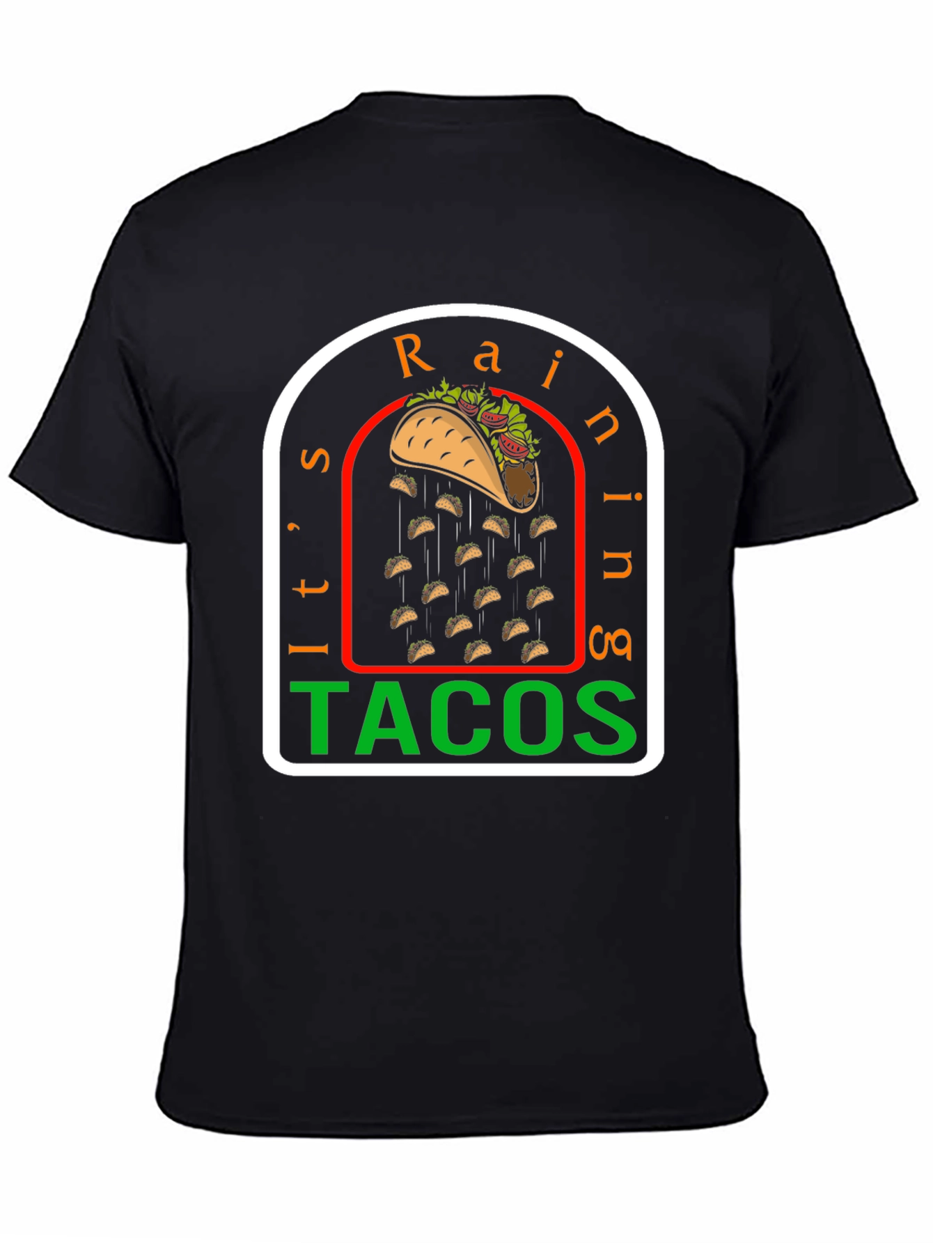 Black It's Raining Tacos Funny Graphic T-Shirt view 4