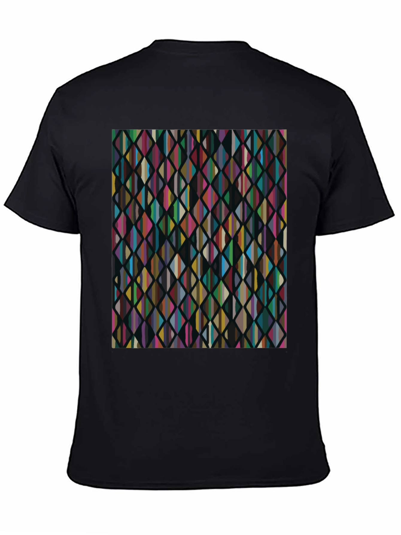 Black Abstract Geometric Rhombus Pattern Black T-Shirt view 4