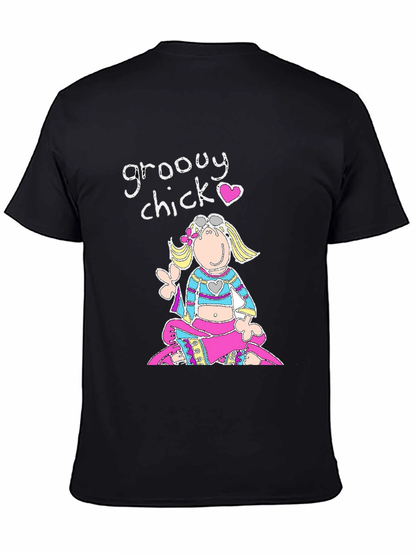 Black Groovy Chick Black Graphic T-Shirt view 4