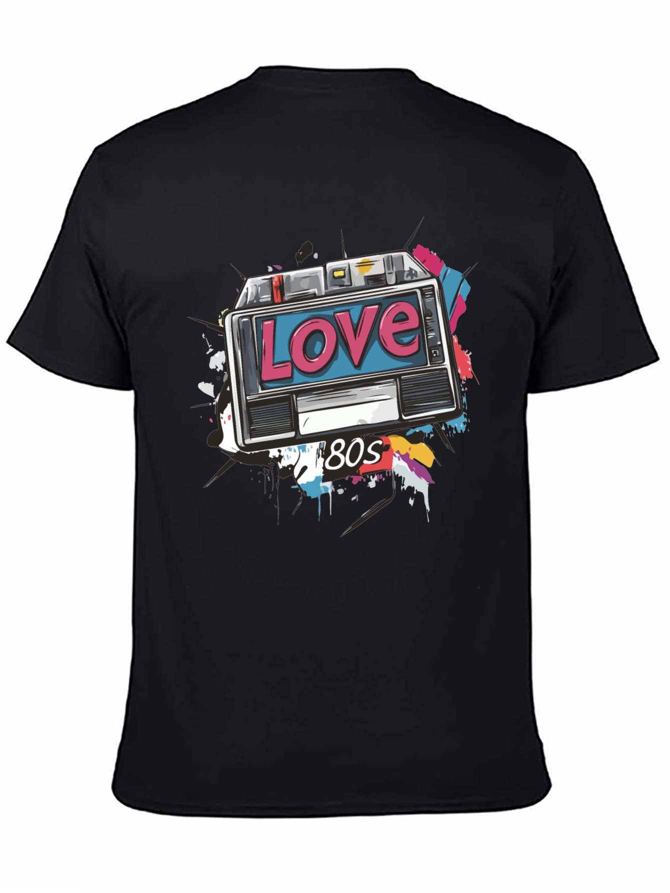 Black Retro 80s Love Cassette Tape Graphic T-Shirt view 4