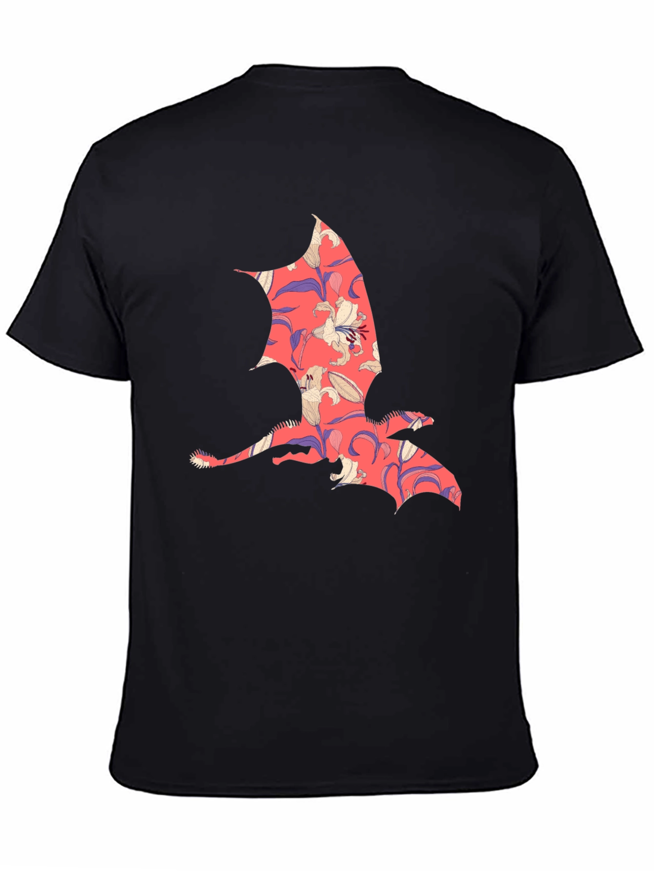 Black Floral Dragon Print Men's T-Shirt - Unique Design view 4