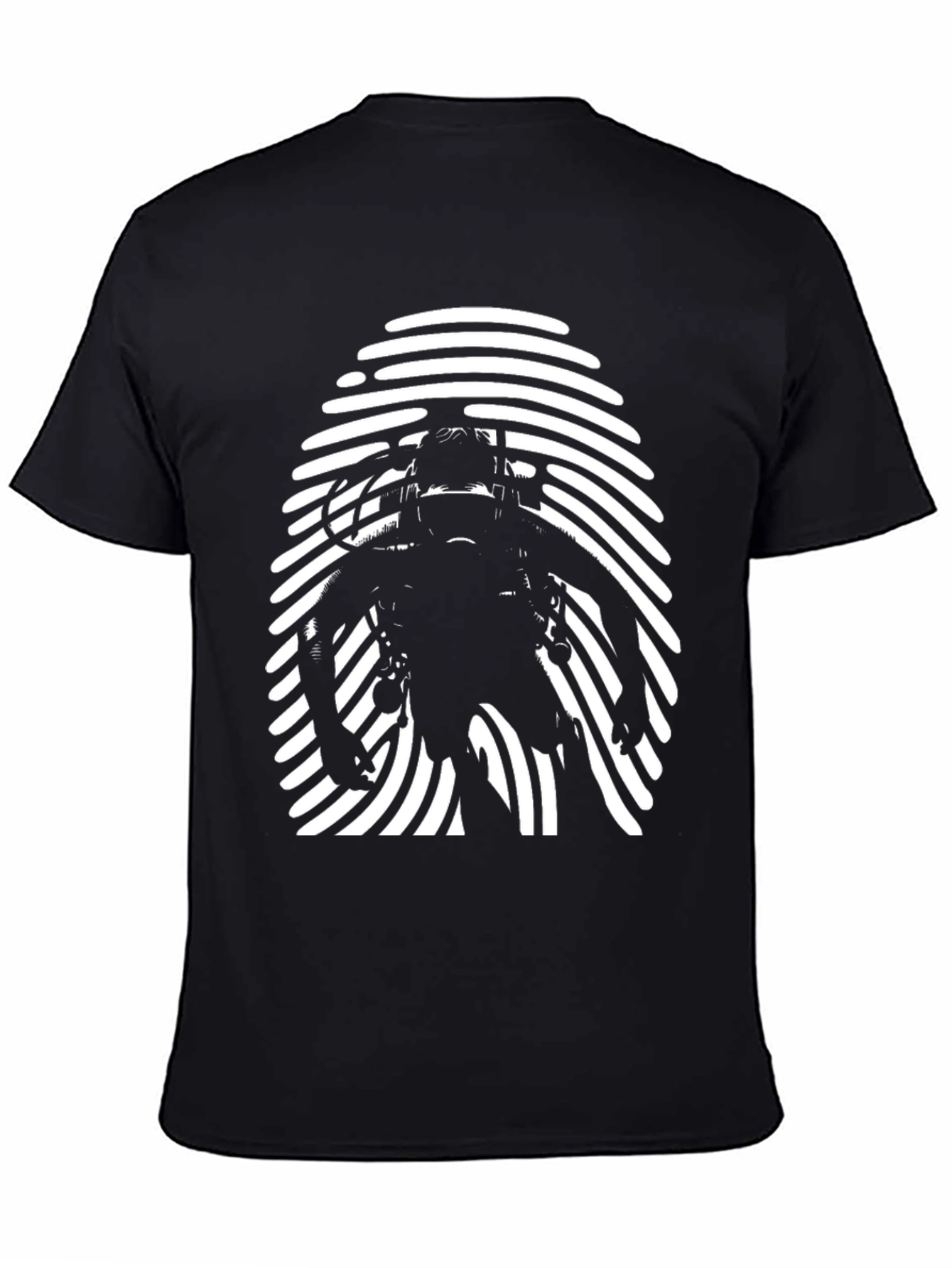 Black Diver Fingerprint Graphic Tee - Black Cotton T-Shirt view 4