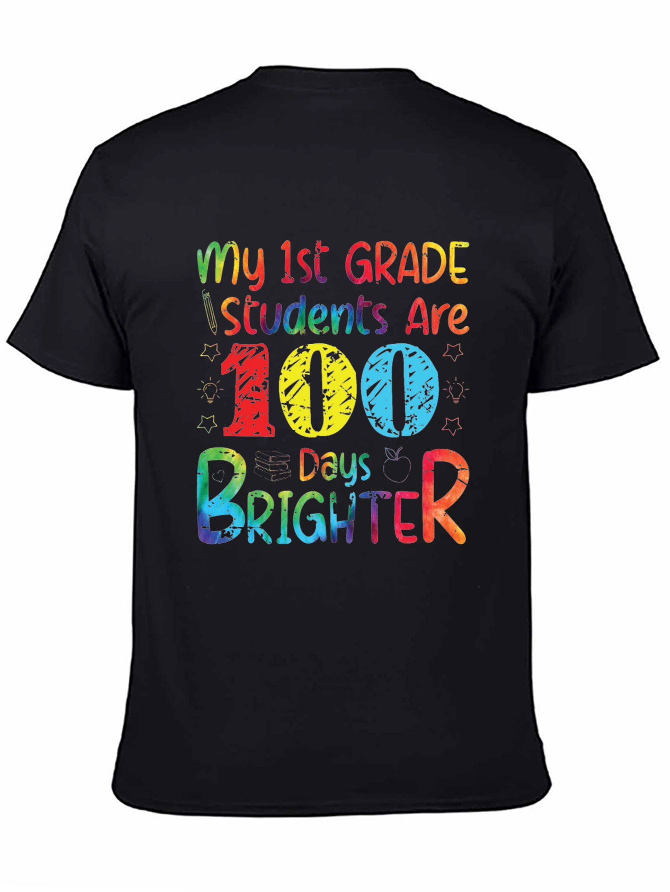 Black 100 Days Brighter Teacher T-Shirt view 4