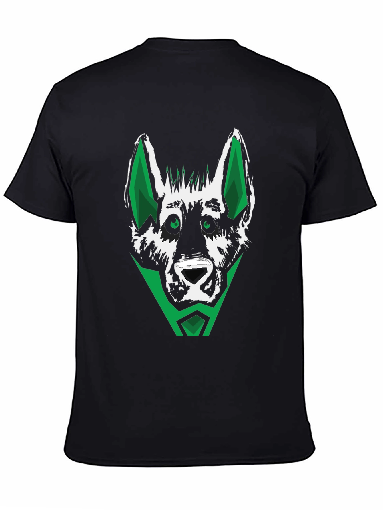 Black Green Wolf Graphic Tee - Stylish Men's Black T-Shirt view 4