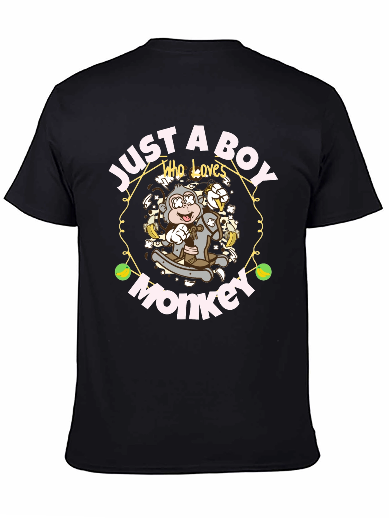 Black Just A Boy Who Loves Monkeys T-Shirt view 4