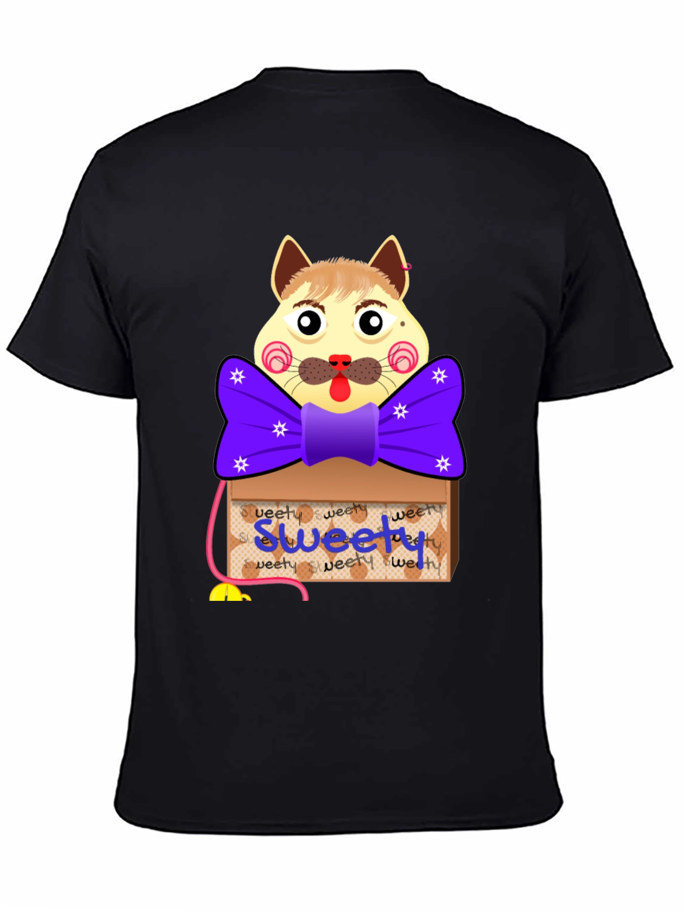 Black Cartoon Cat 'Sweety' Box T-Shirt view 4
