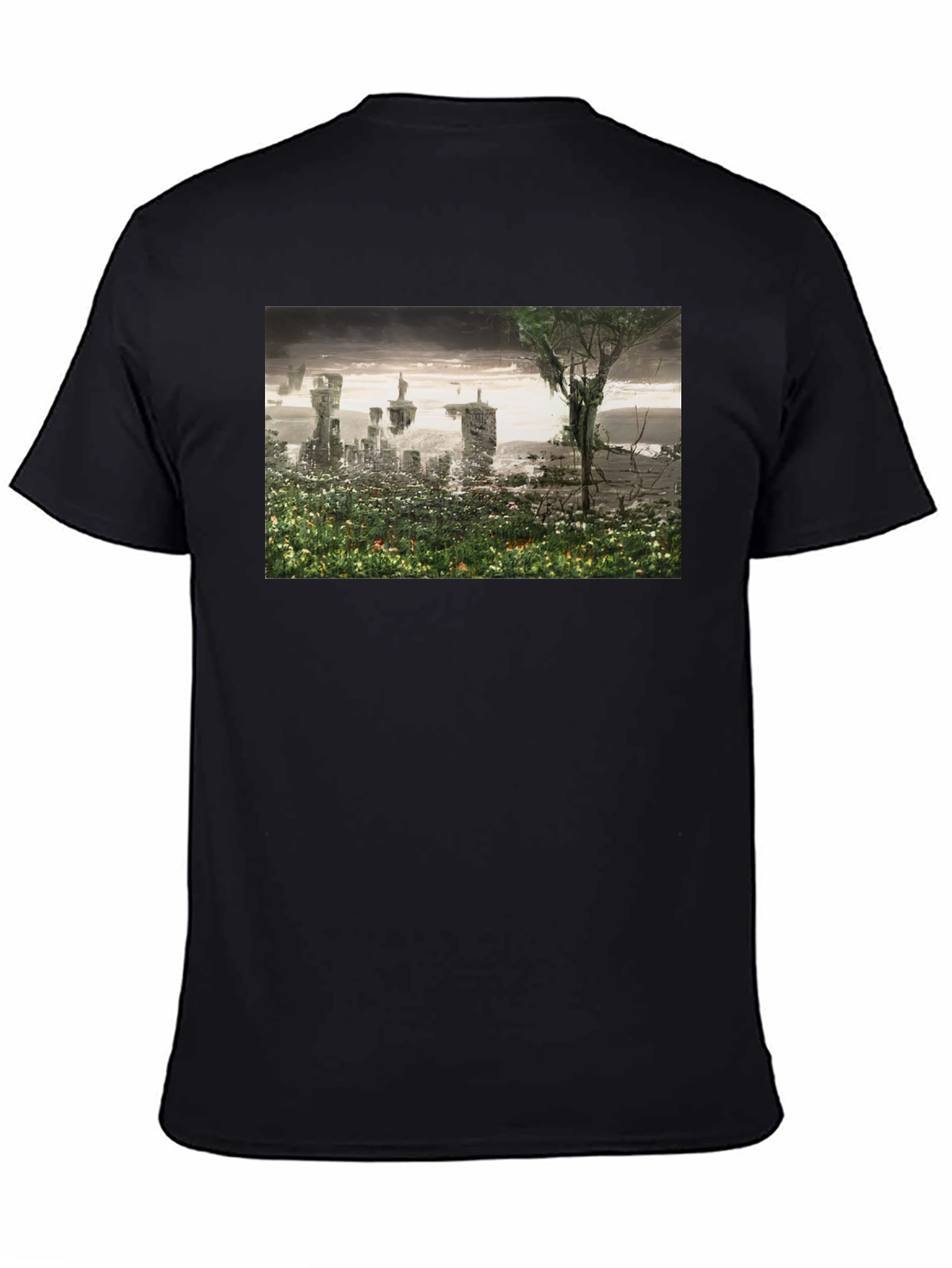 Black Surreal Landscape Graphic Tee - Modern Artistic T-Shirt view 4