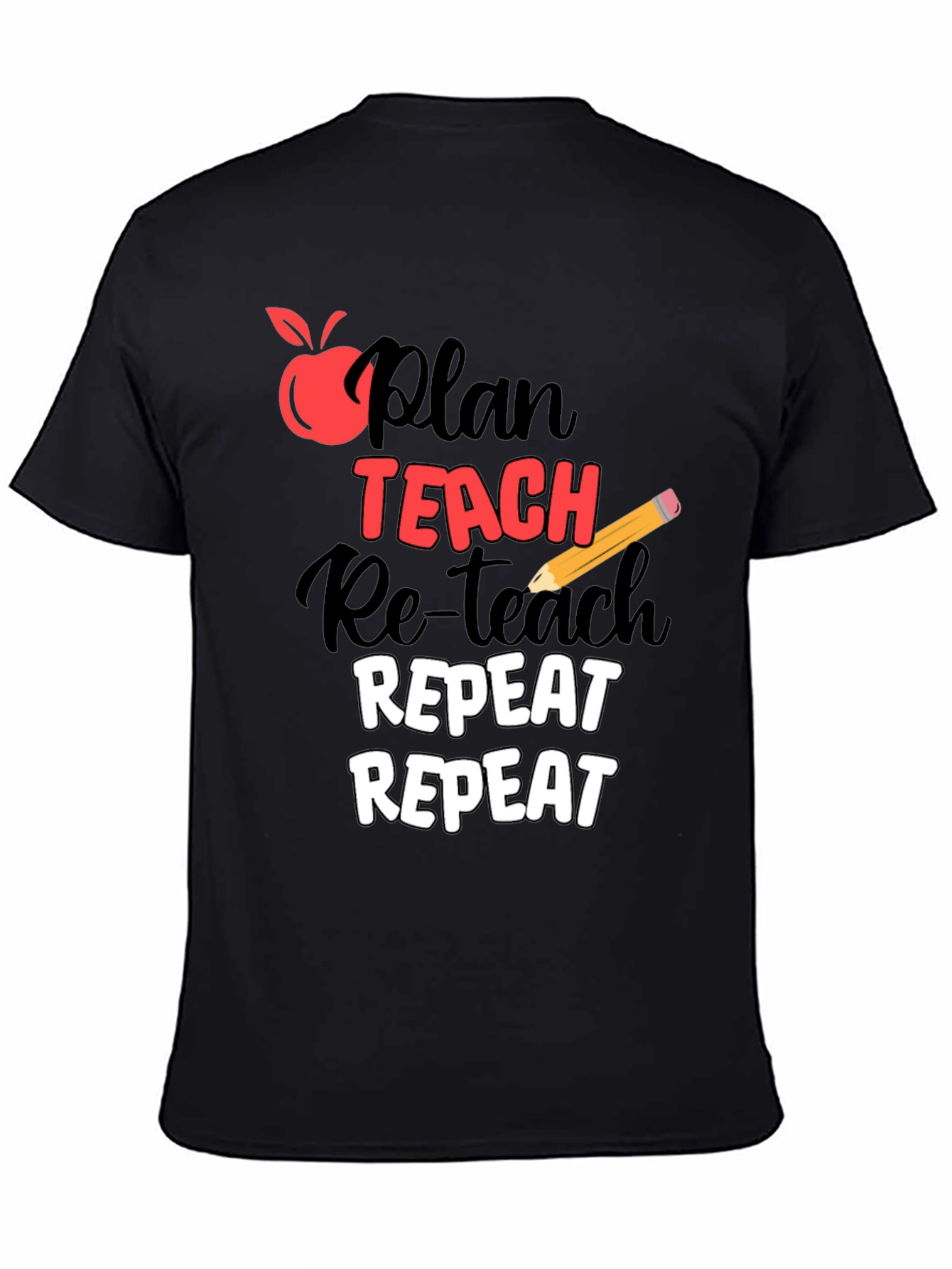 Black Plan Teach Repeat Graphic T-Shirt - Teacher Life Tee view 4