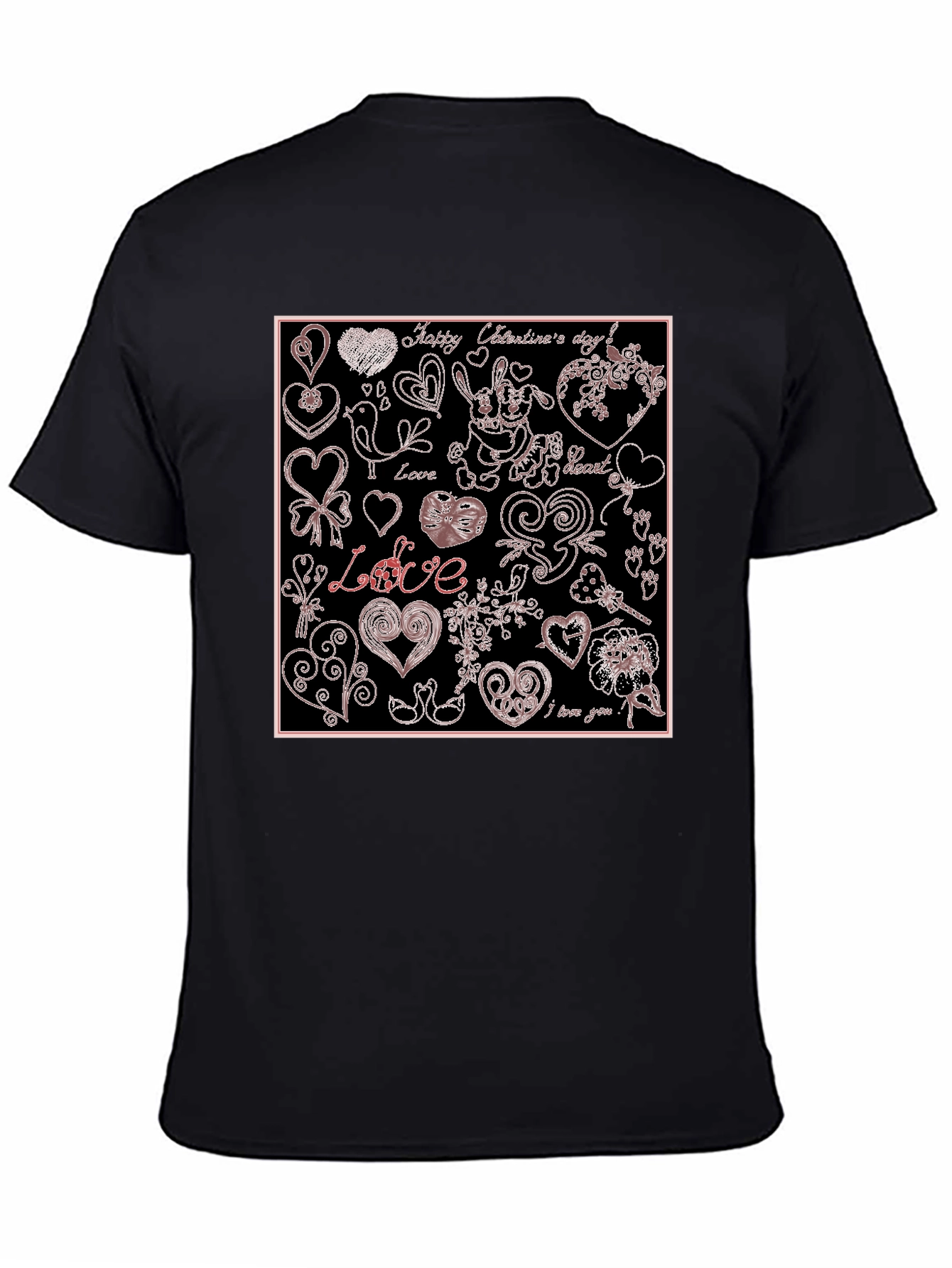 Black Valentine's Day Hearts Pattern Graphic Tee view 4
