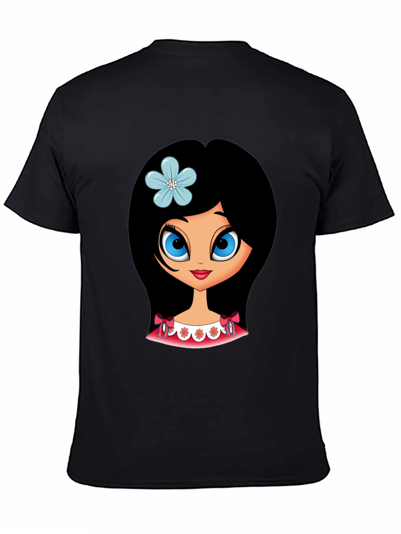 Black Cute Cartoon Girl Graphic T-Shirt view 4