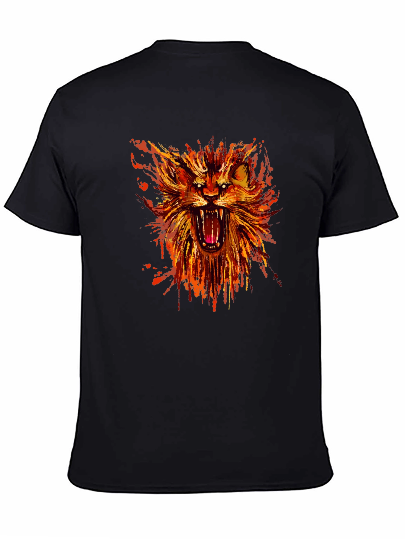 Black Fiery Lion Graphic Print Black T-Shirt view 4