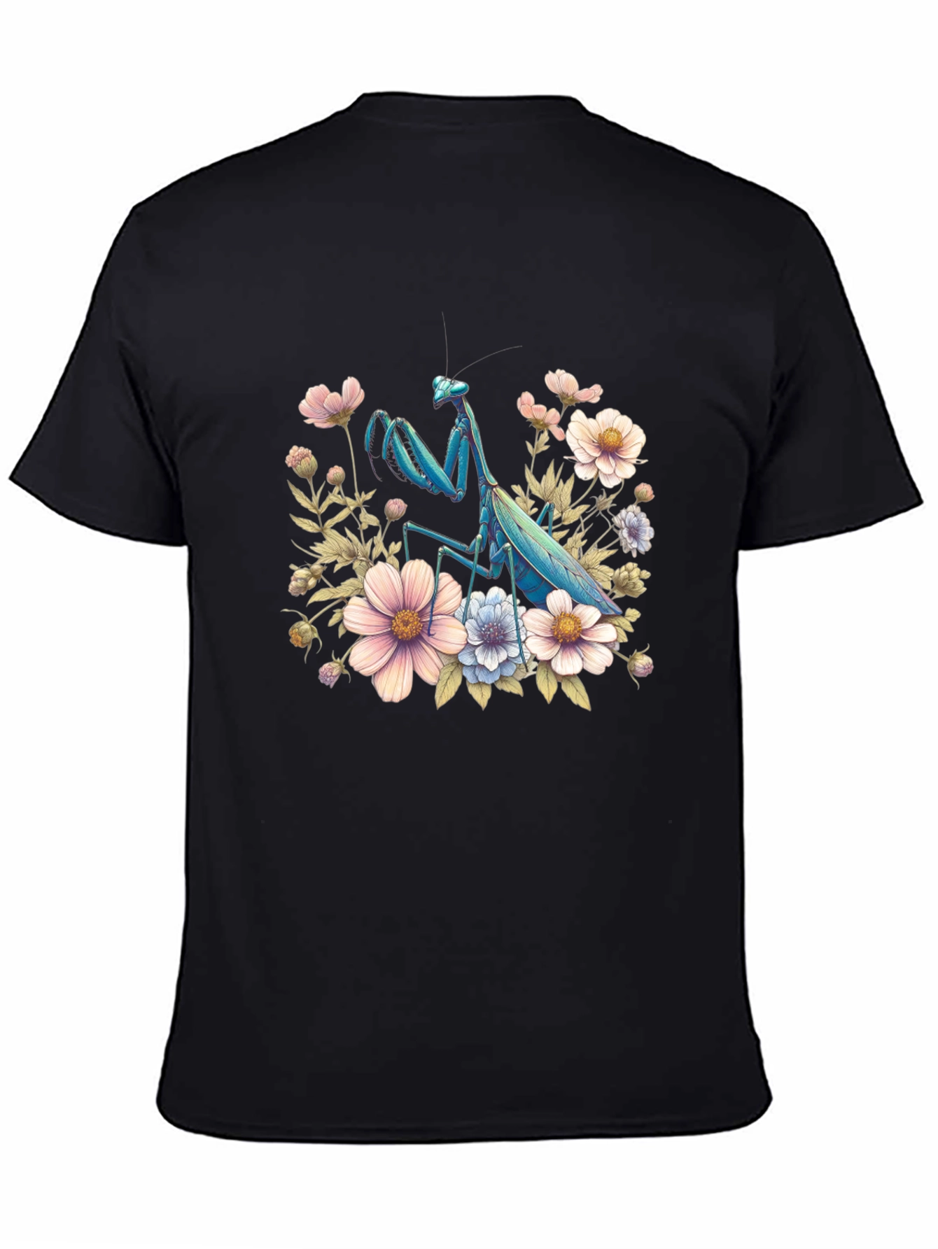 Black Floral Mantis Graphic Tee - Unique Bug Design view 4