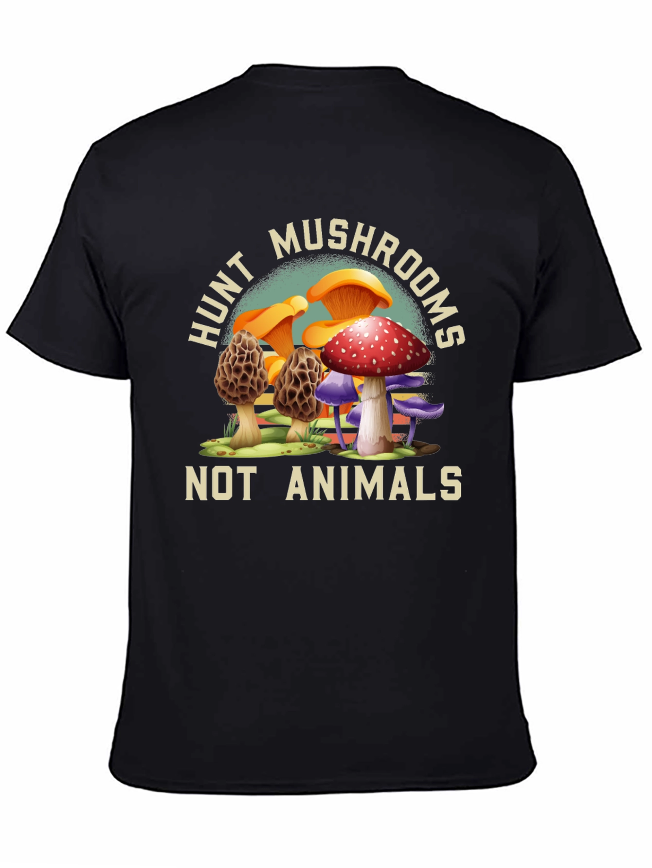 Black Hunt Mushrooms Tee - Vegan Nature Shirt view 4