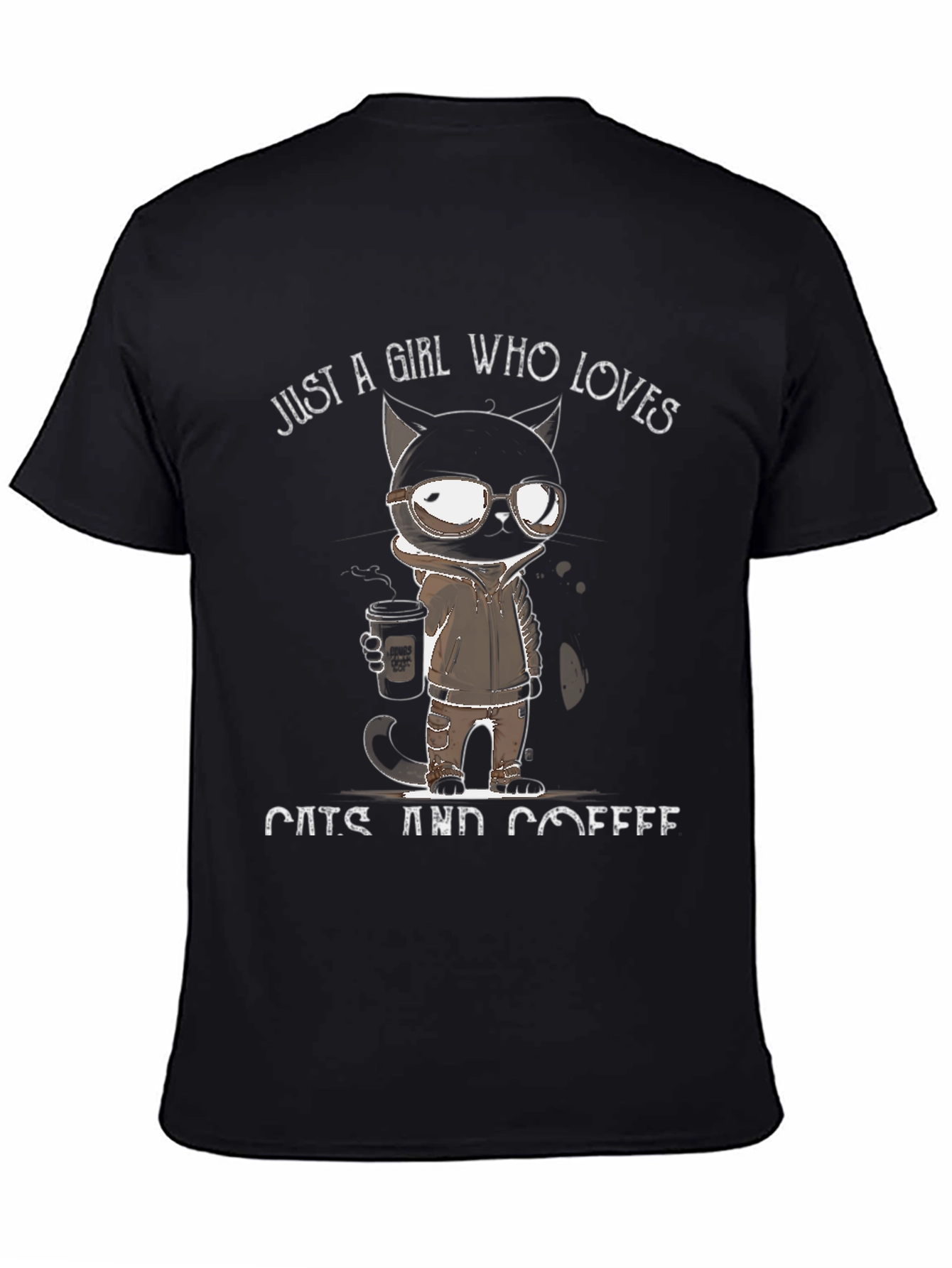 Black Girl Who Loves Cats and Coffee T-Shirt view 4