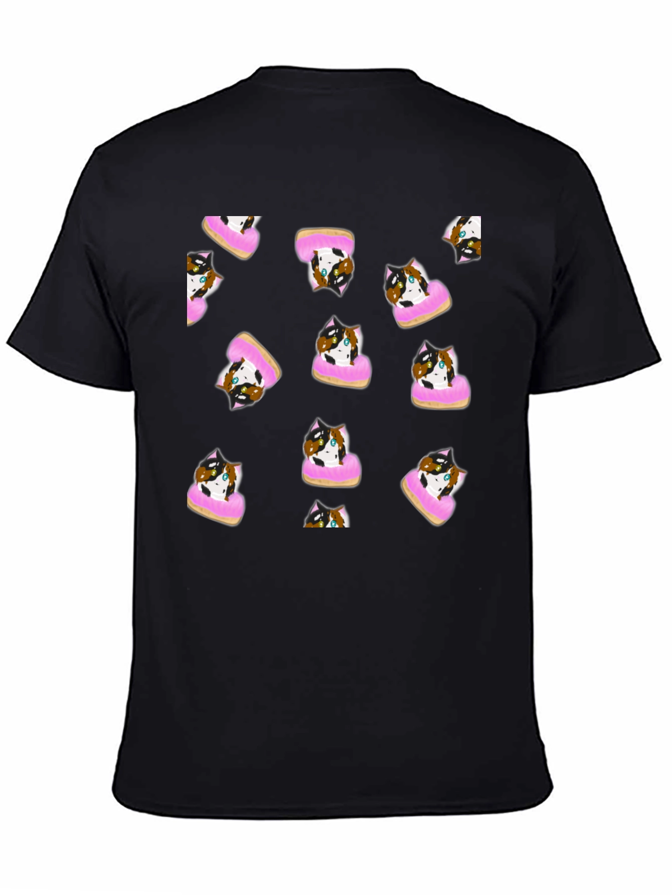 Black Cat Donut Pattern Tee view 4