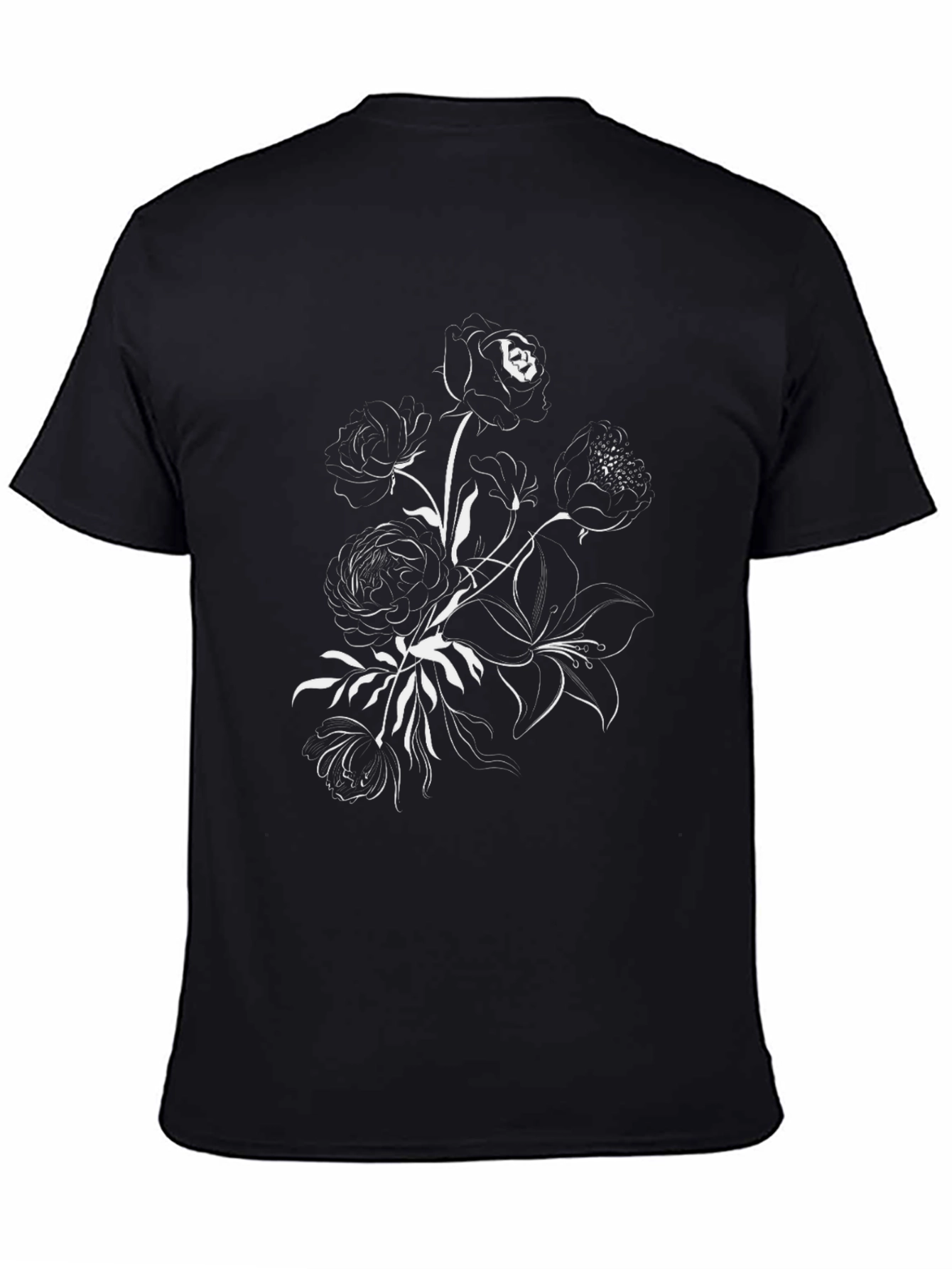 Black Floral Design Black T-Shirt view 4