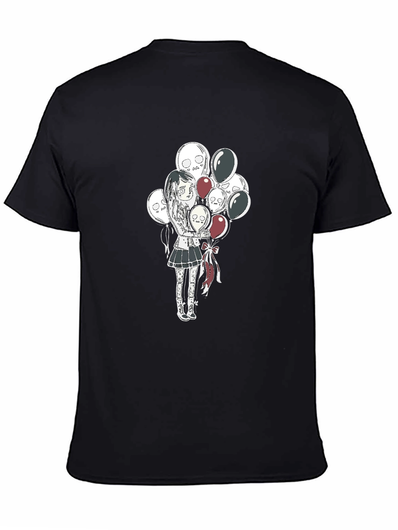Black Gothic Girl with Skull Balloons Black T-Shirt view 4