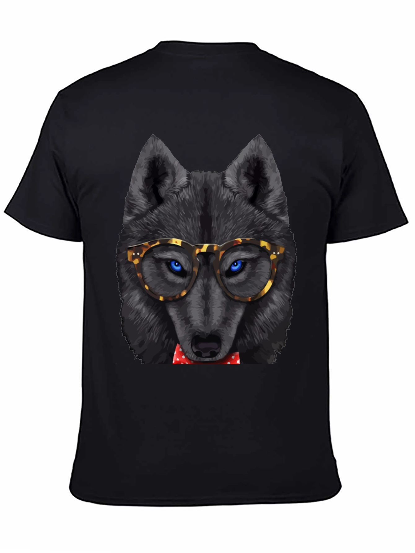 Black Wolf in Glasses Graphic Tee - Cool Animal Print Shirt view 4