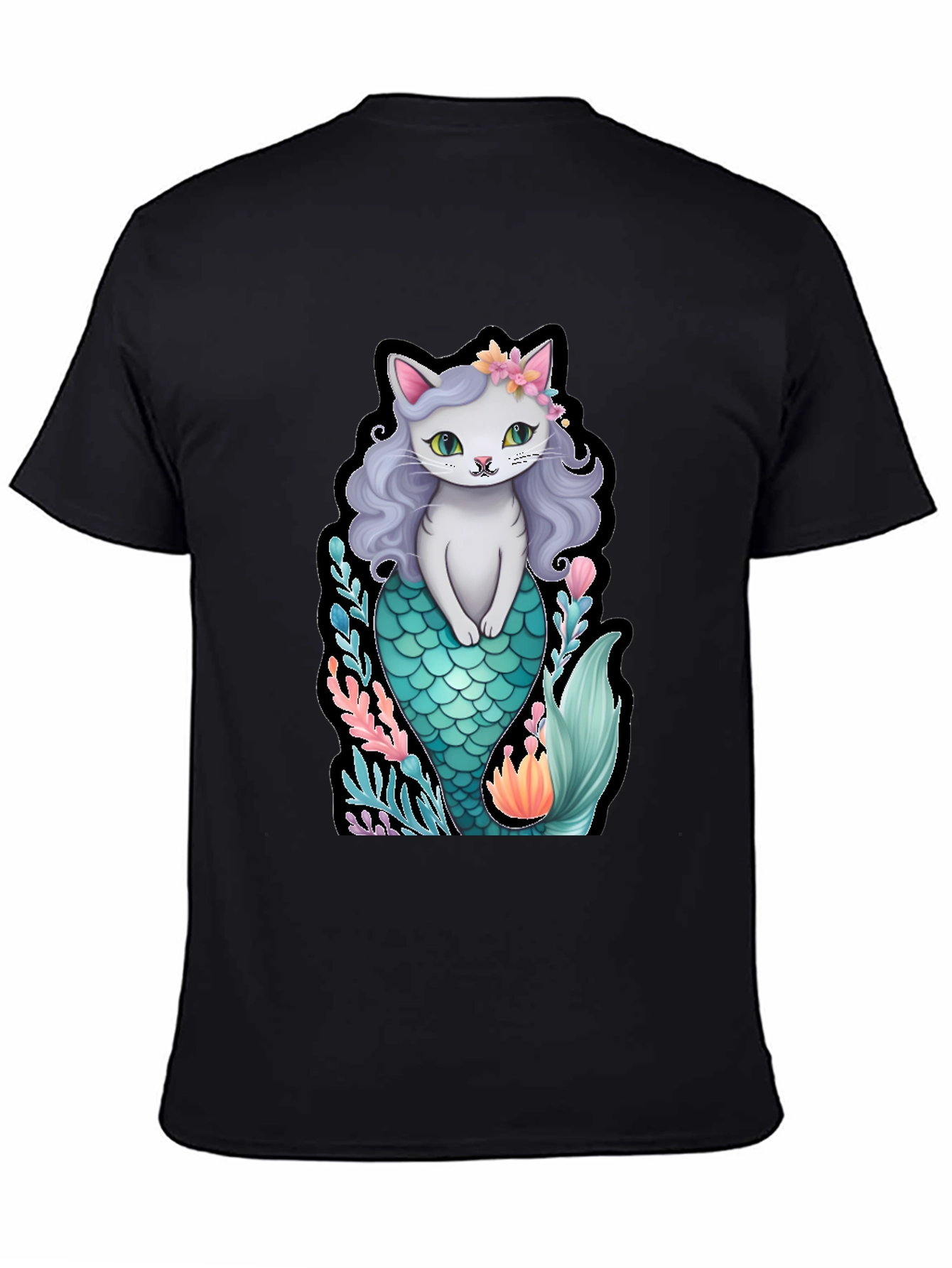 Black Cat Mermaid Graphic T-Shirt - Unique Novelty Tee view 4