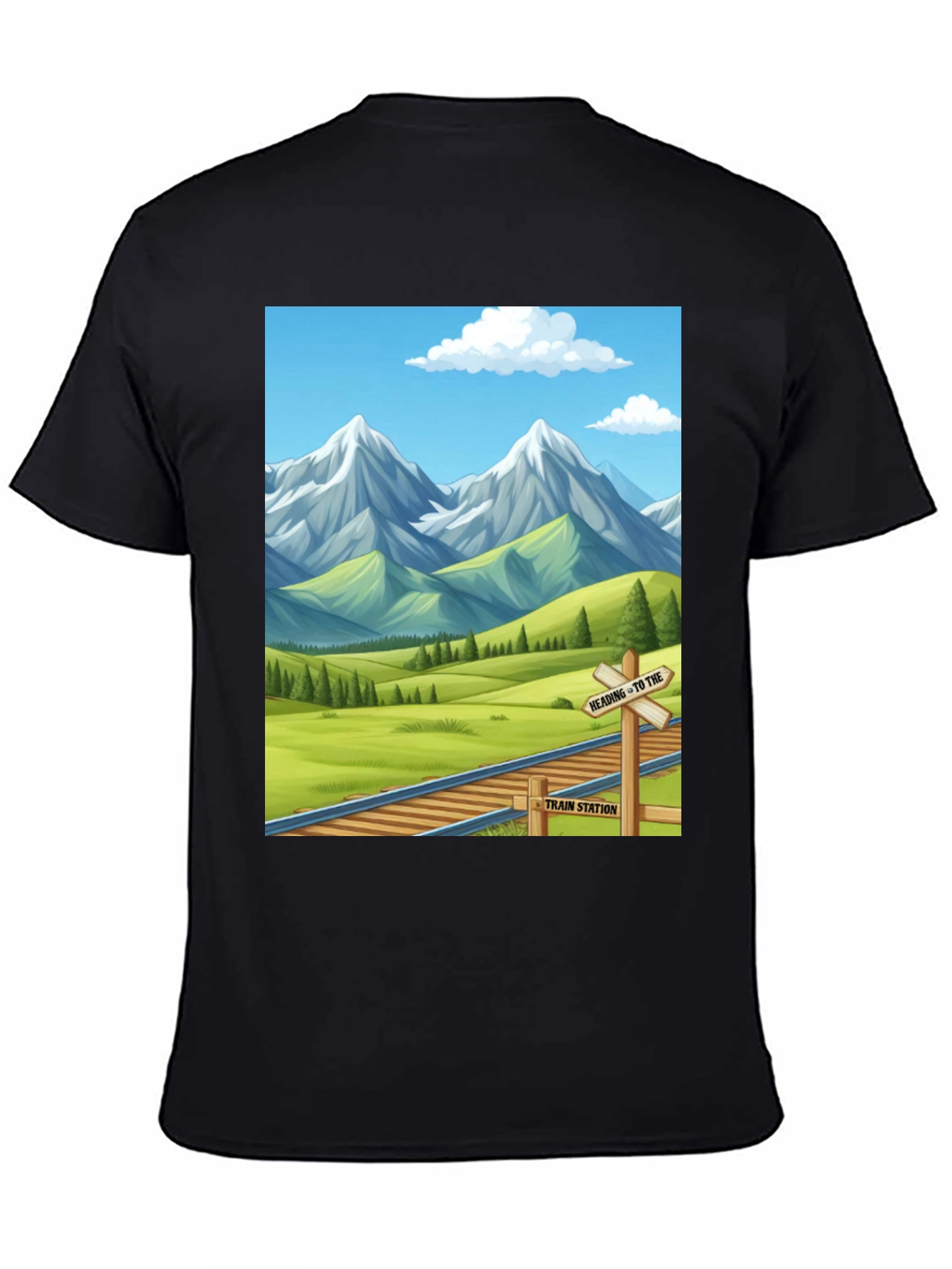 Black Scenic Mountain Train T-Shirt view 4