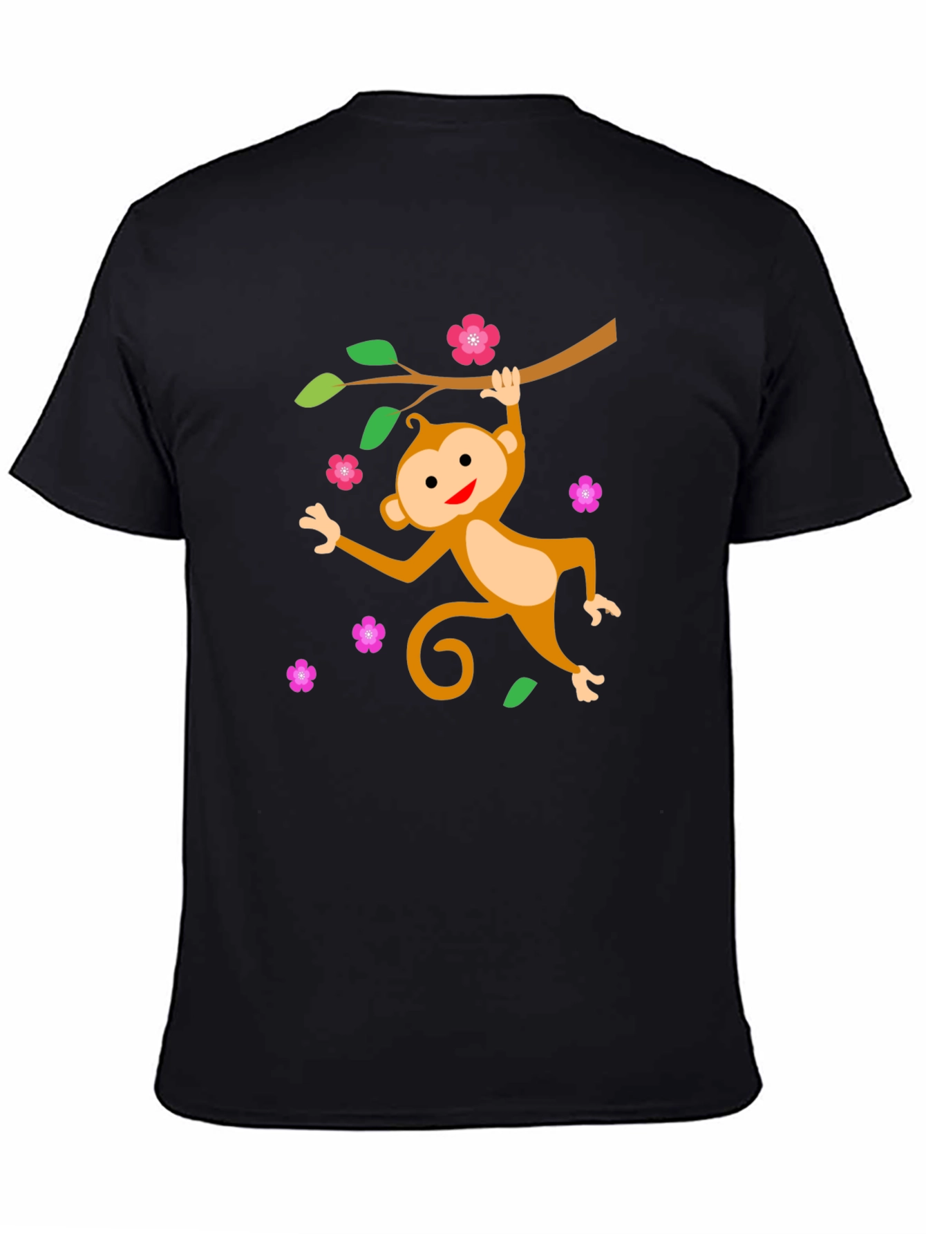 Black Cute Monkey Tree Branch Black T-Shirt view 4