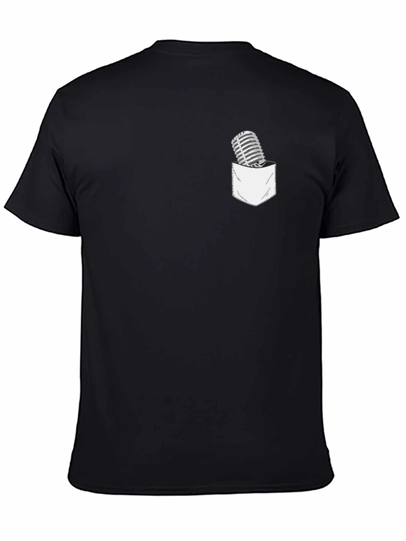 Black Retro Microphone Pocket Graphic T-Shirt view 4