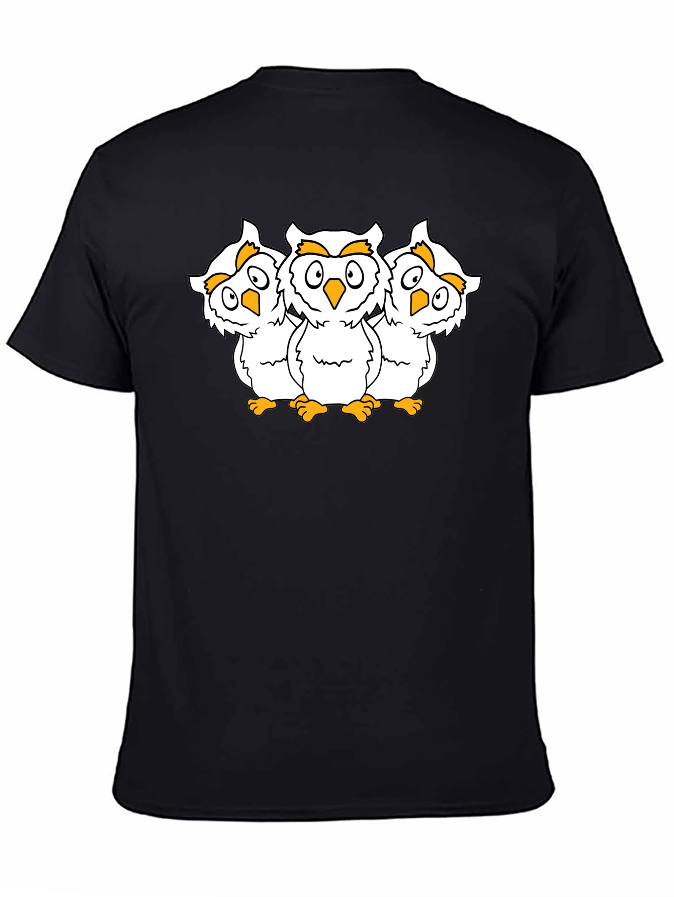 Black Black T-Shirt with Three Cartoon Owls view 4