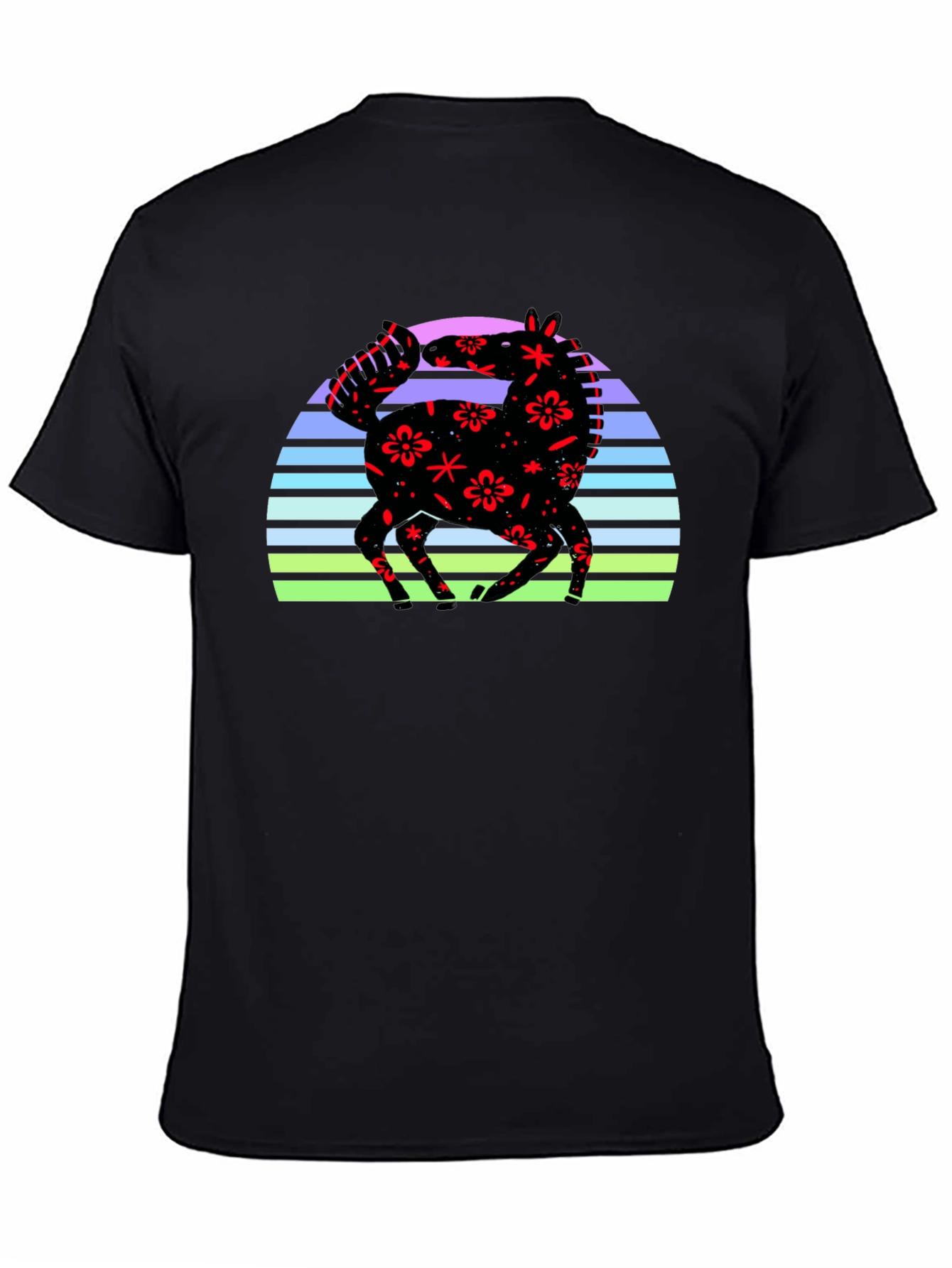 Black Floral Horse Sunset Graphic Tee - Black view 4