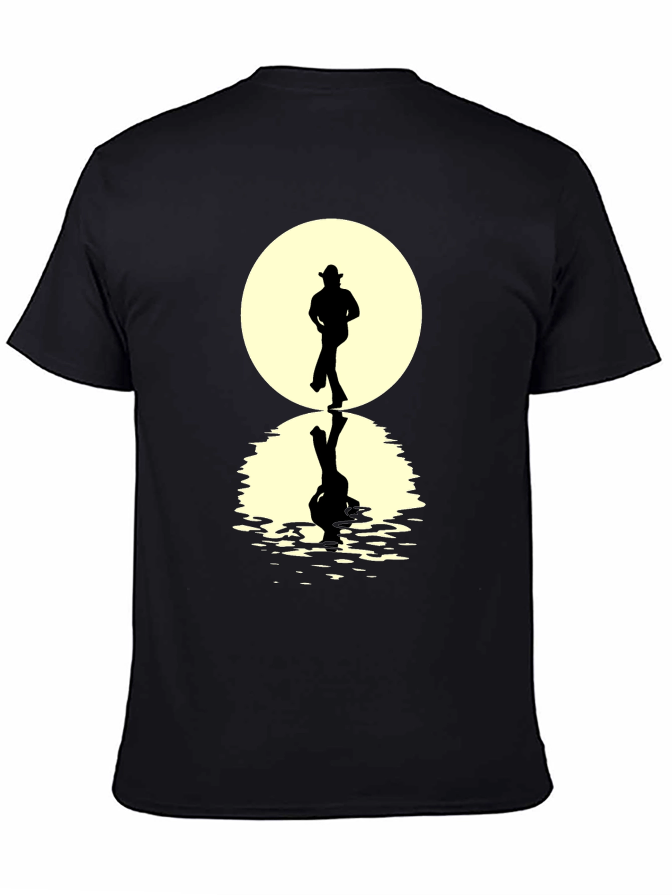 Black Cowboy Silhouette Reflection T-Shirt - Unique Graphic Tee view 4