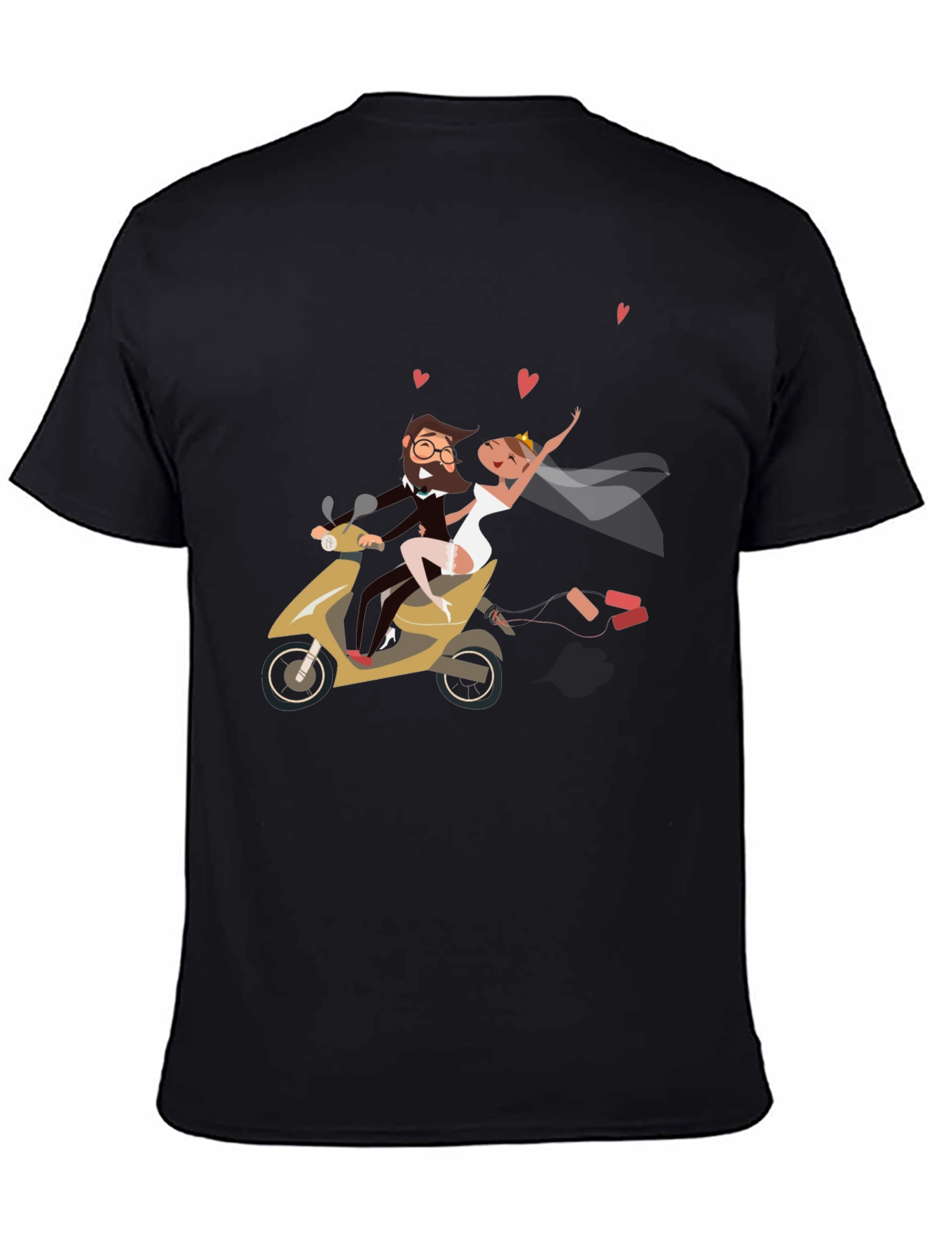 Black Wedding Couple Scooter Ride Black T-Shirt view 4