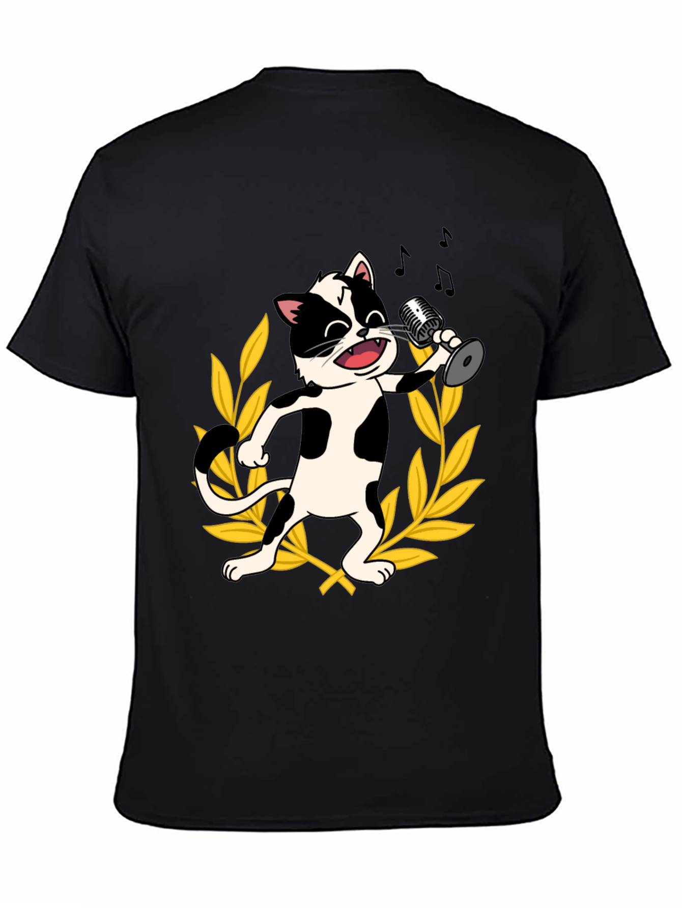 Black Singing Cat Graphic Tee - Black Cotton T-Shirt view 4
