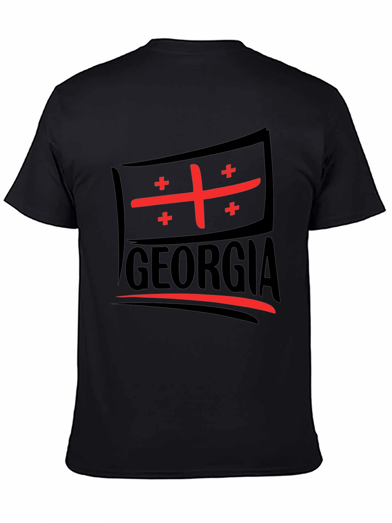 Black Georgia Flag T-Shirt - Black Cotton Tee view 4