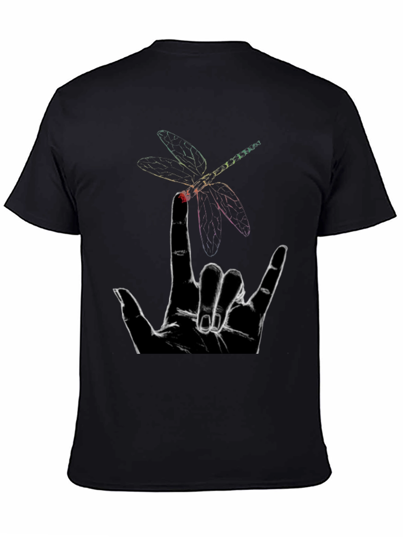 Black Dragonfly Hand Sign Graphic Tee - Black Cotton view 4