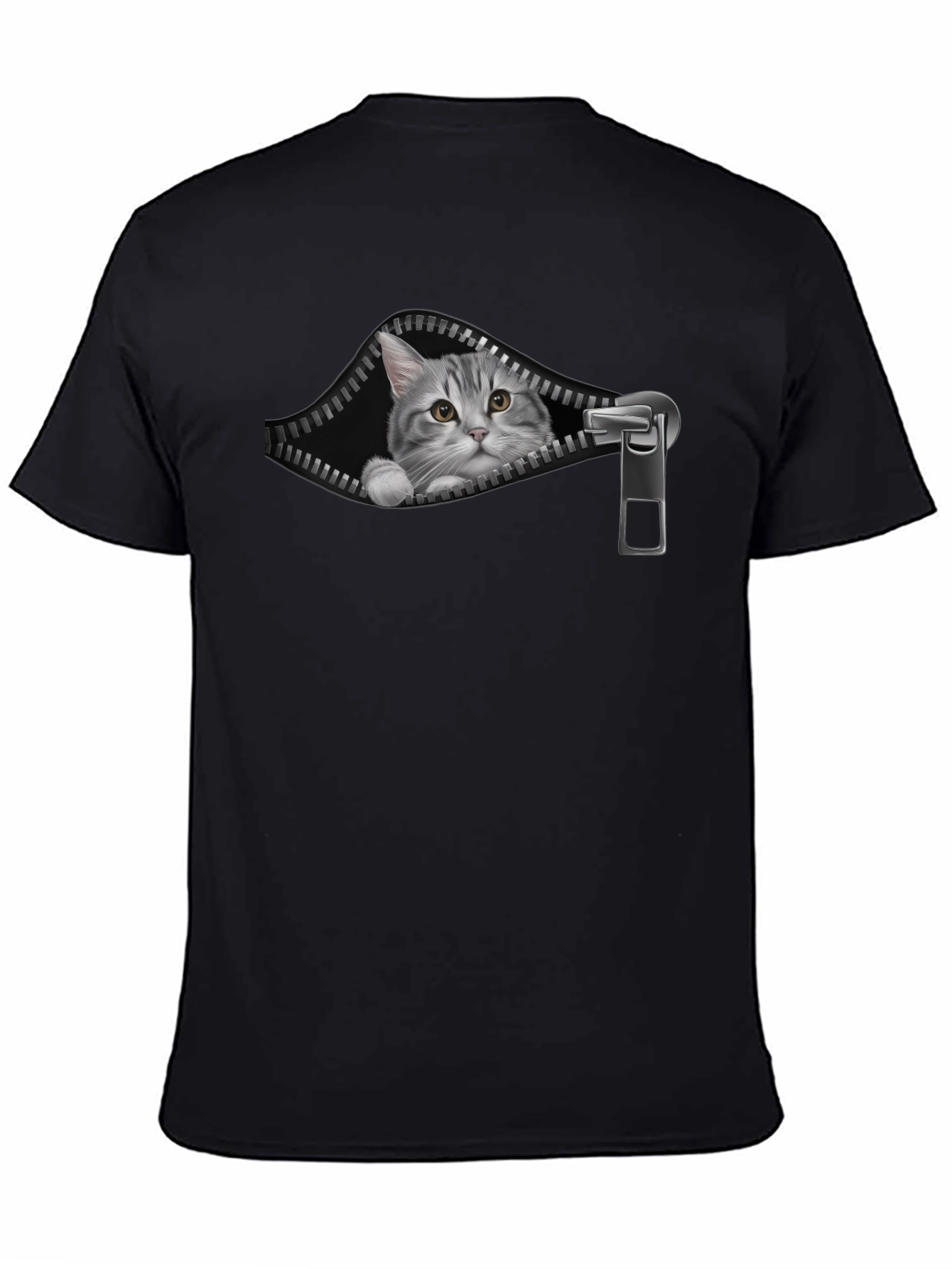 Black Cat Zipper T-Shirt - Unique Graphic Tee view 4