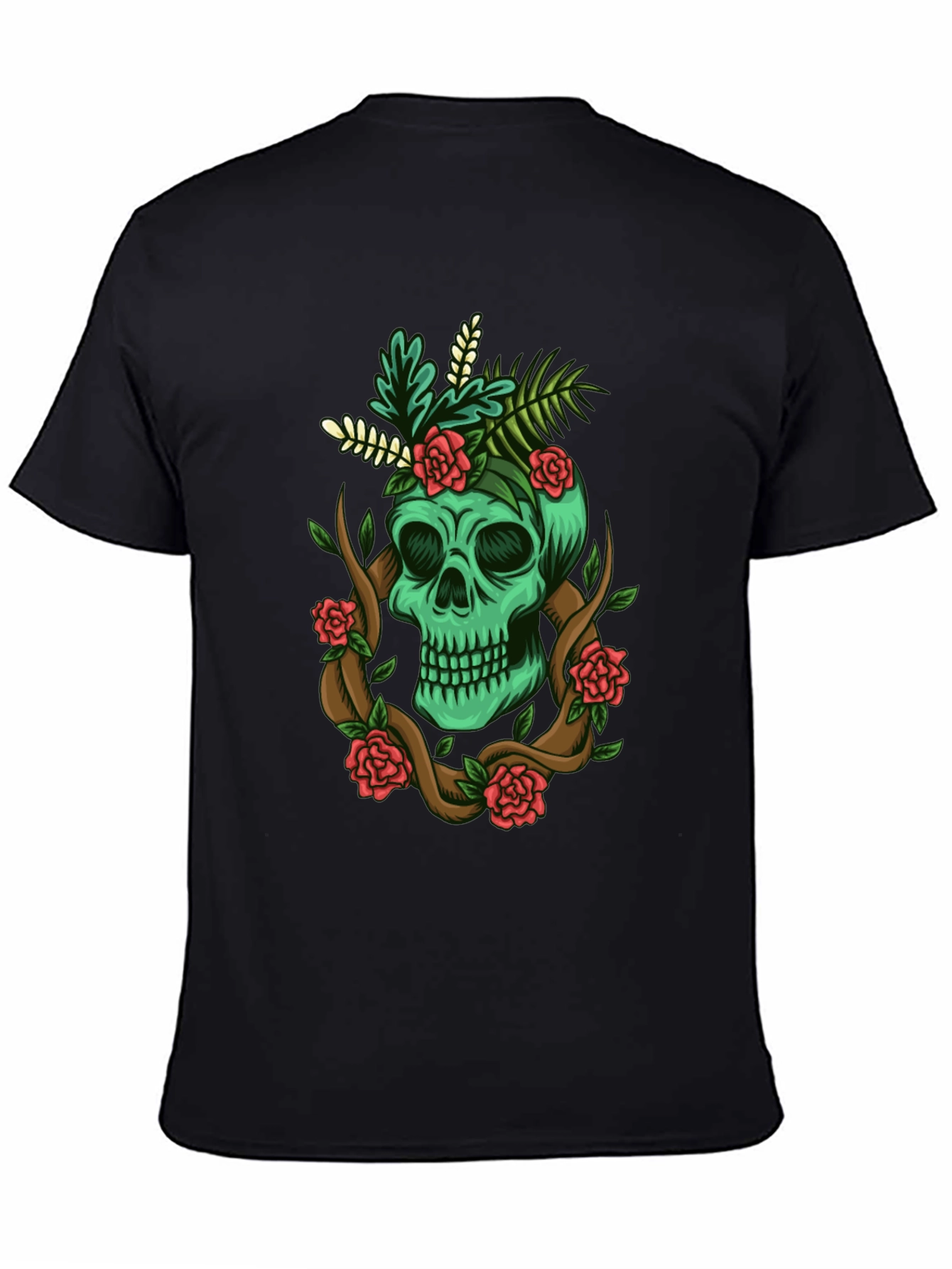 Black Skull & Roses Graphic Tee - Men's Black T-Shirt view 4