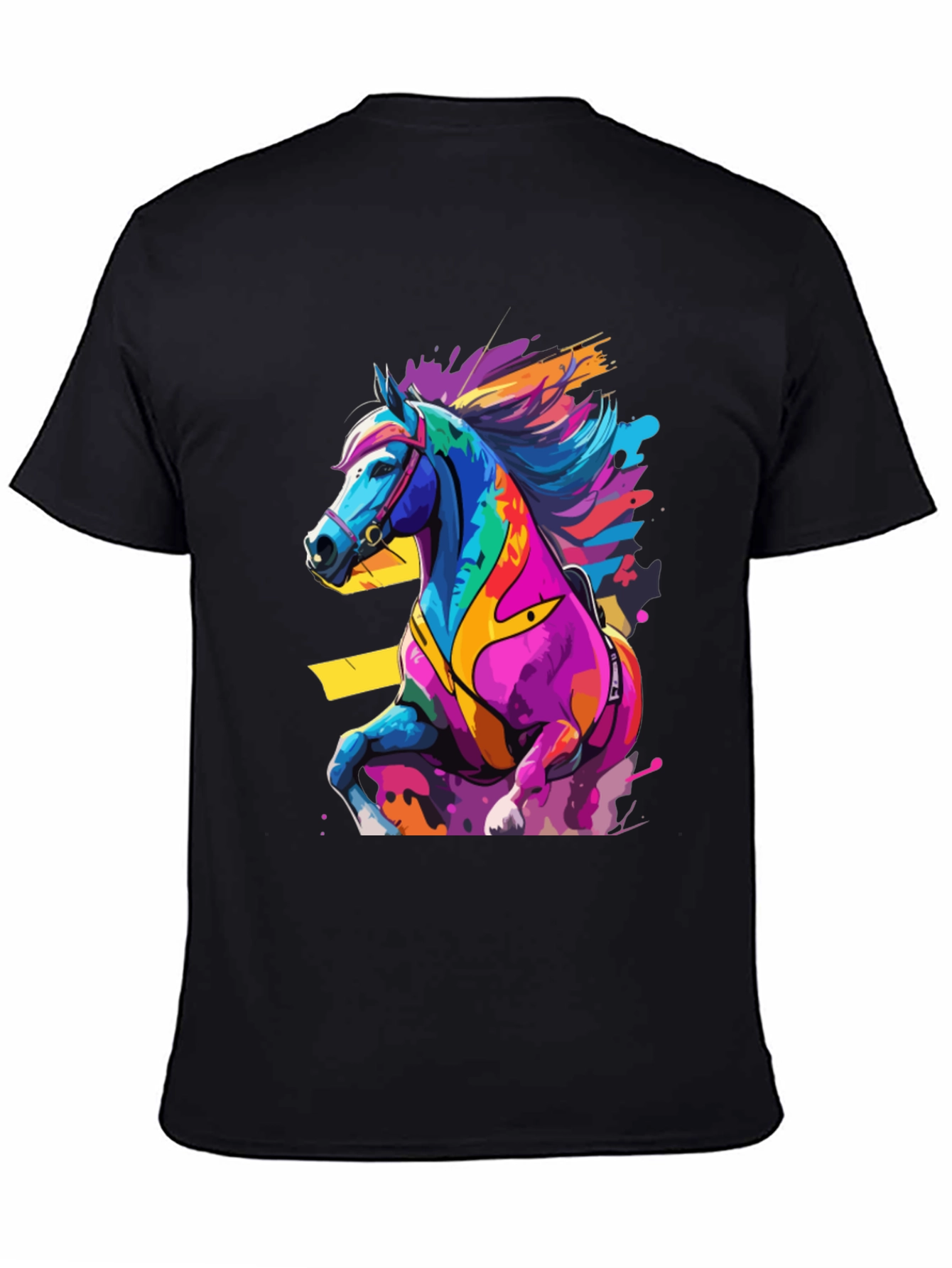 Black Colorful Horse Graphic Tee - Artistic Animal Design view 4