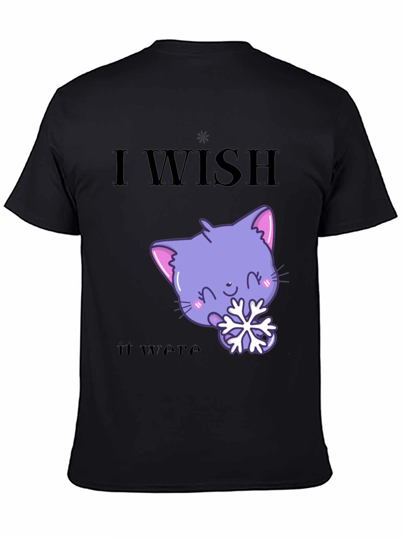 Black Cute Kawaii Cat Snowflake Graphic T-Shirt view 4