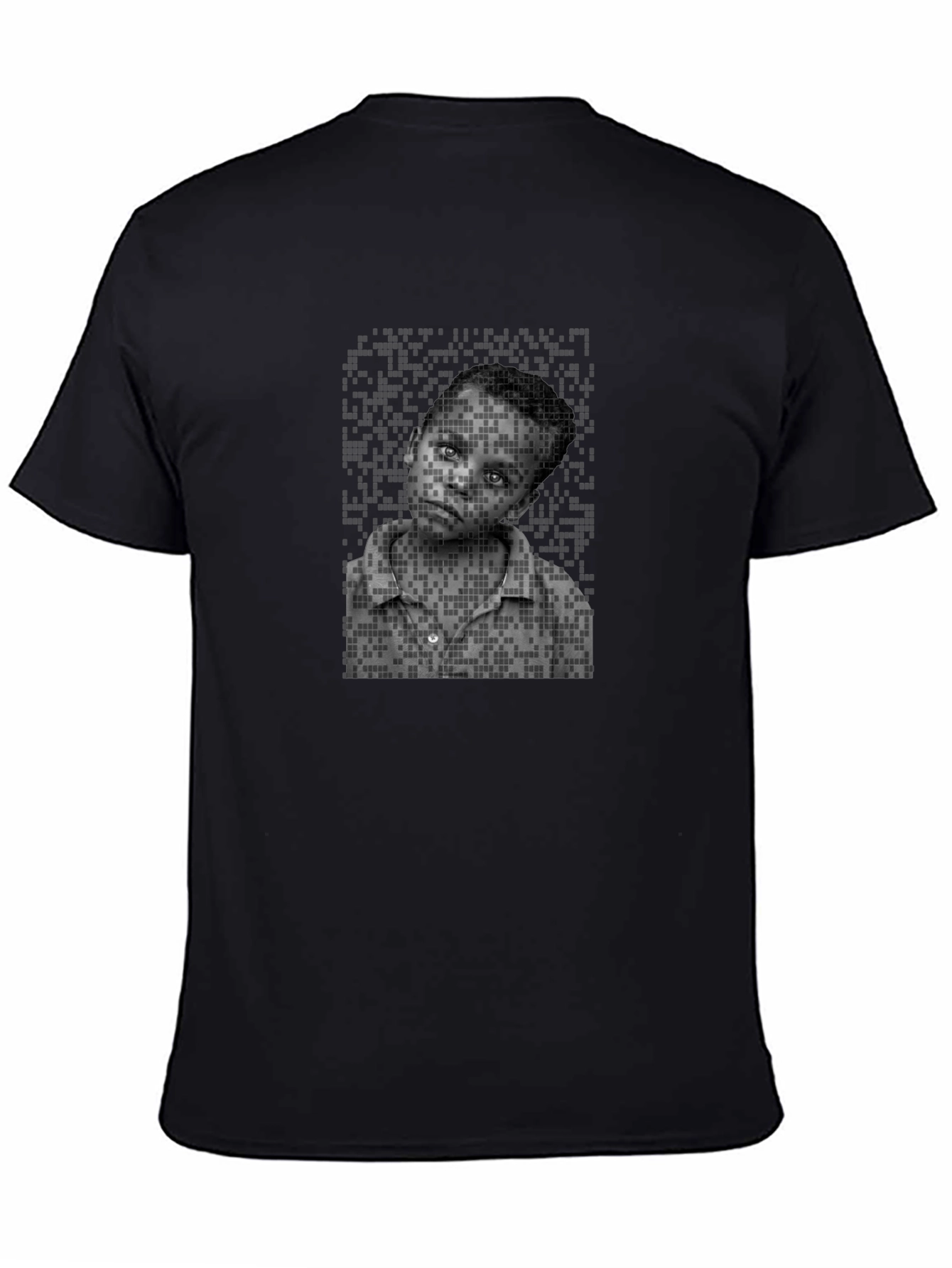 Black Pixelated Portrait Tee - Unique Graphic Design view 4