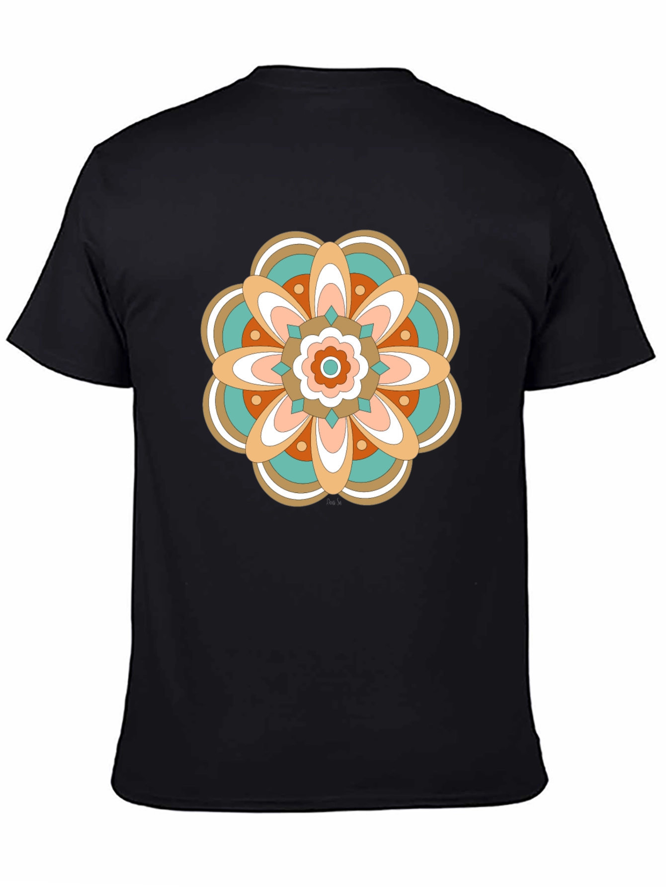 Black Retro Floral Mandala Graphic T-Shirt view 4