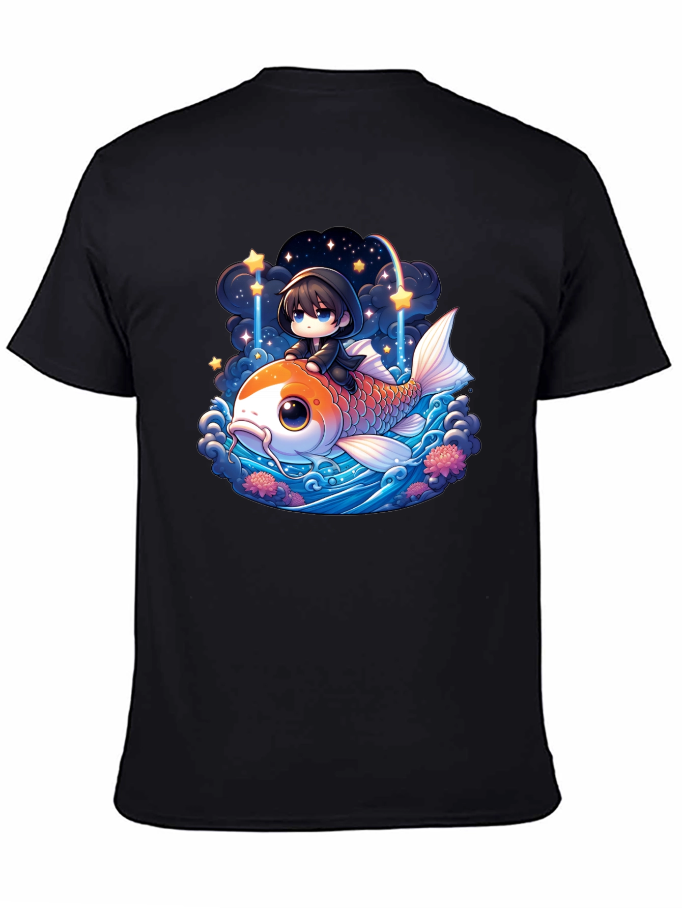 Black Koi Fish Anime Graphic Tee view 4