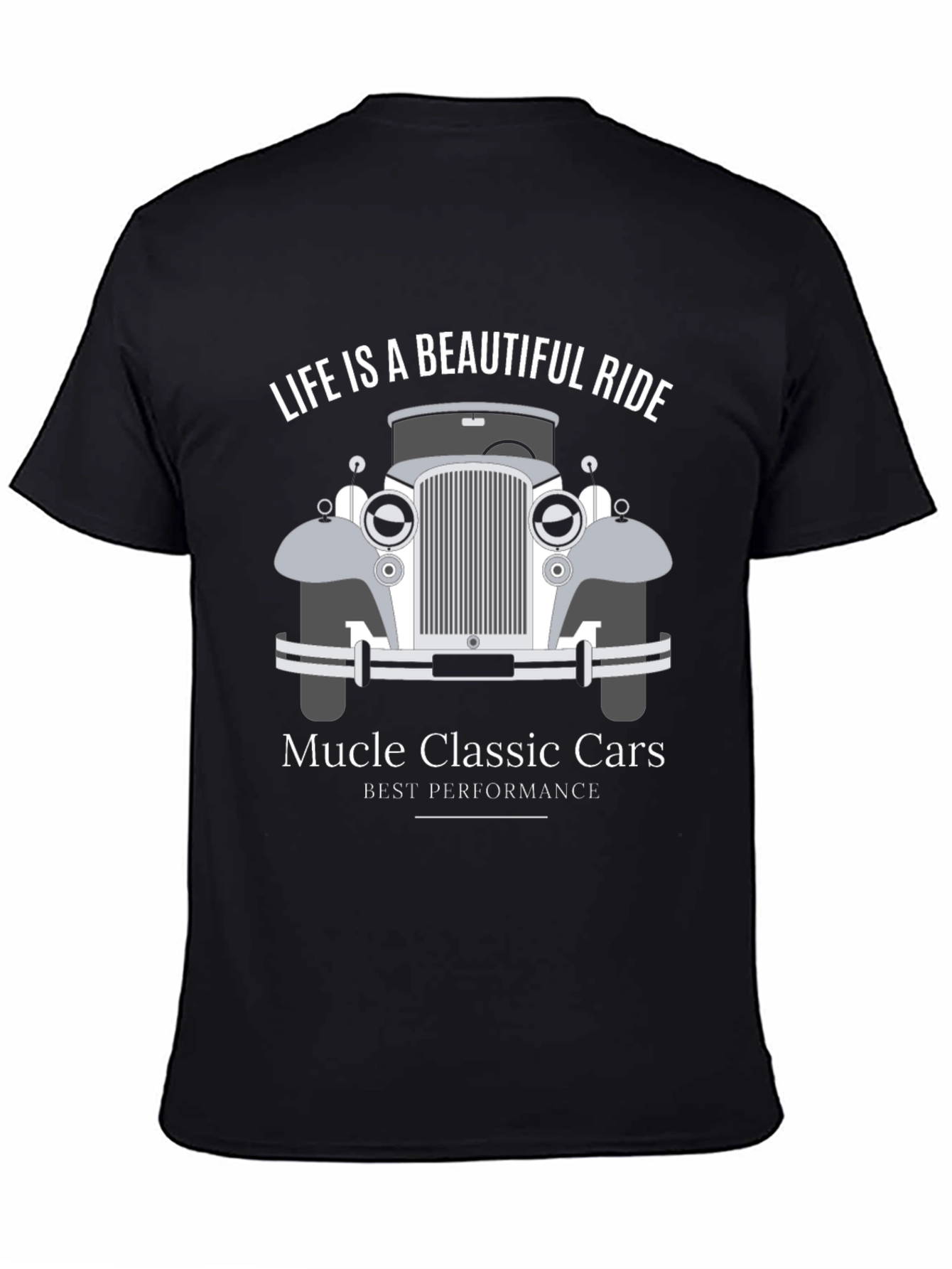Black Classic Car Graphic Tee - "Life is a Beautiful Ride" view 4