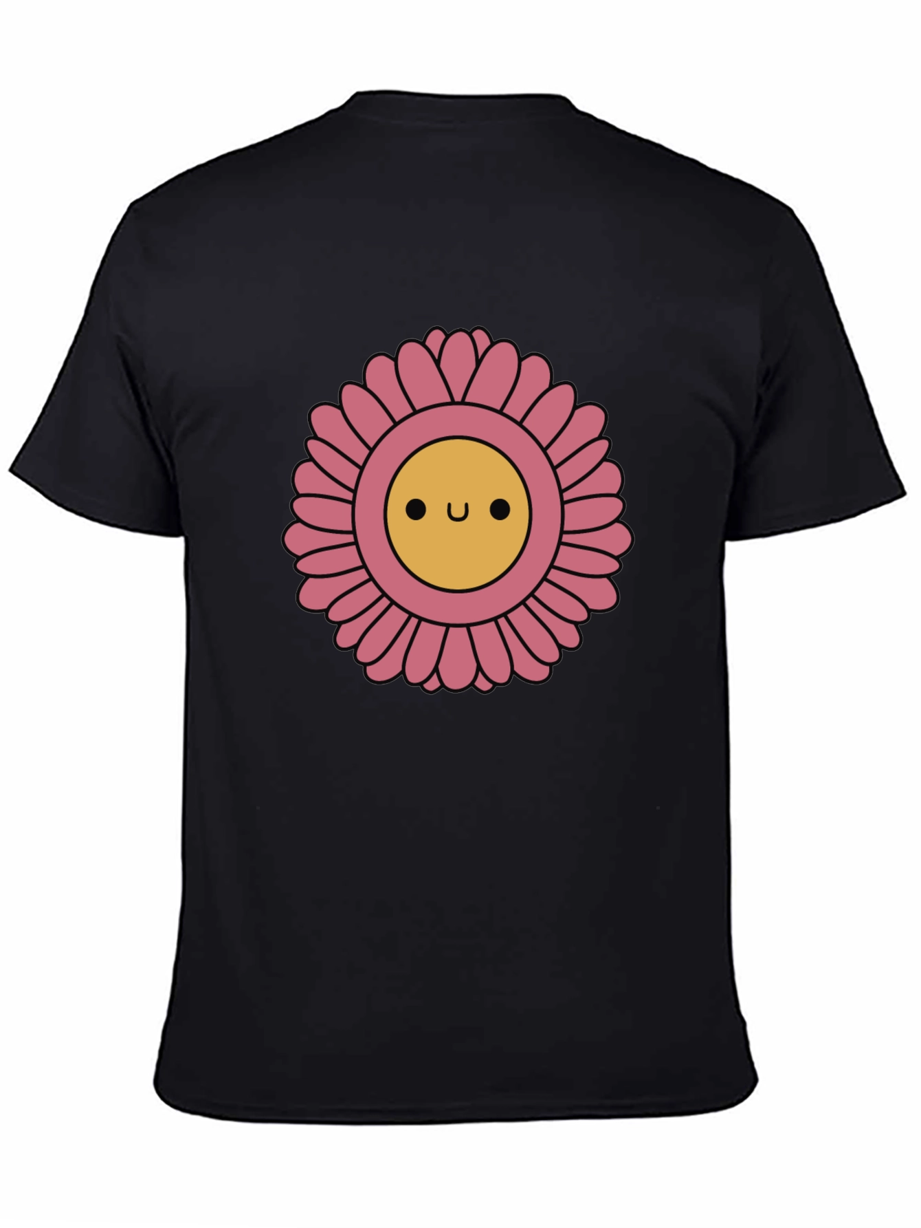Black Cute Smiling Flower Graphic T-Shirt view 4