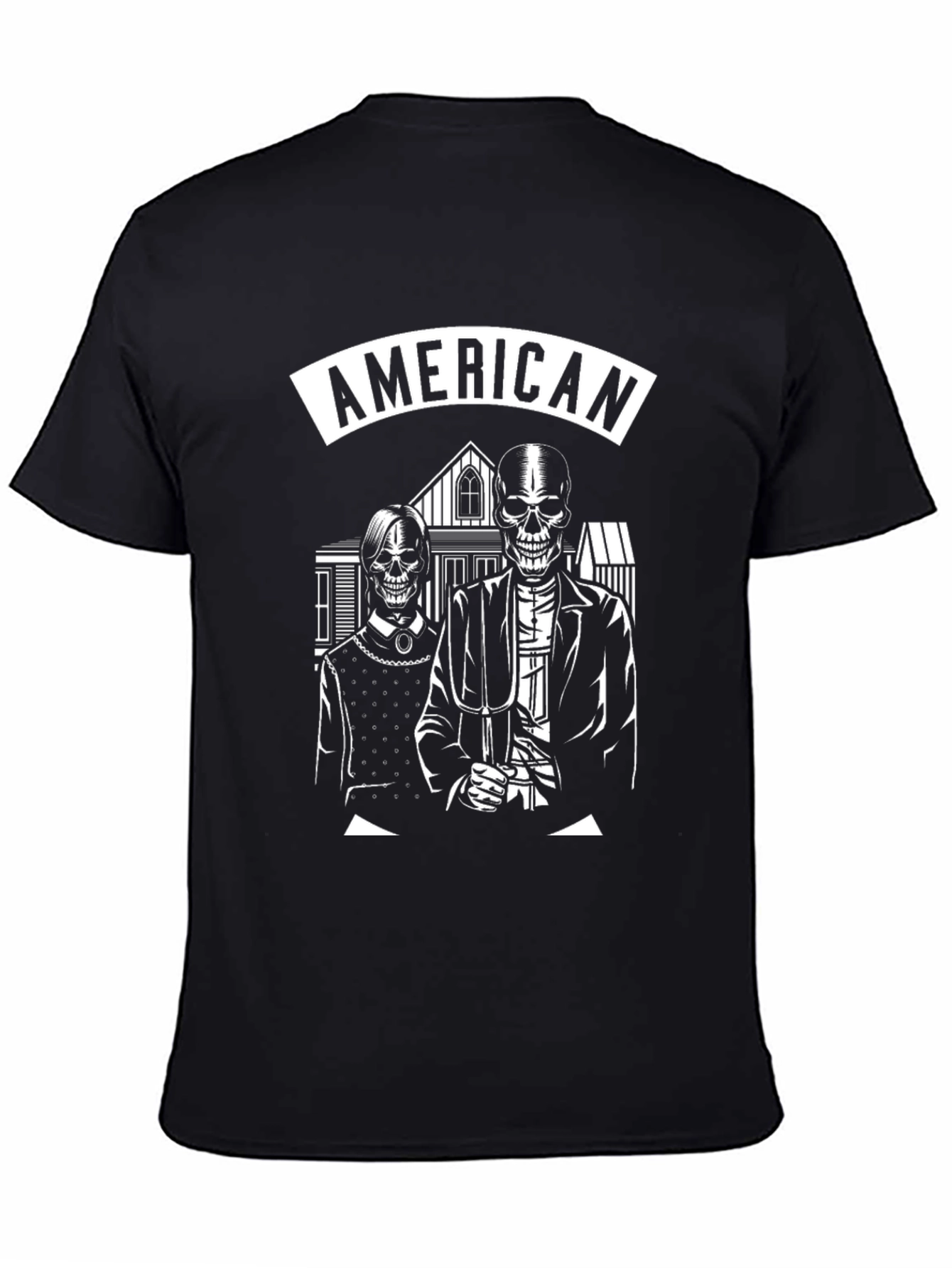 Black American Gothic Skeleton T-Shirt - Black view 4