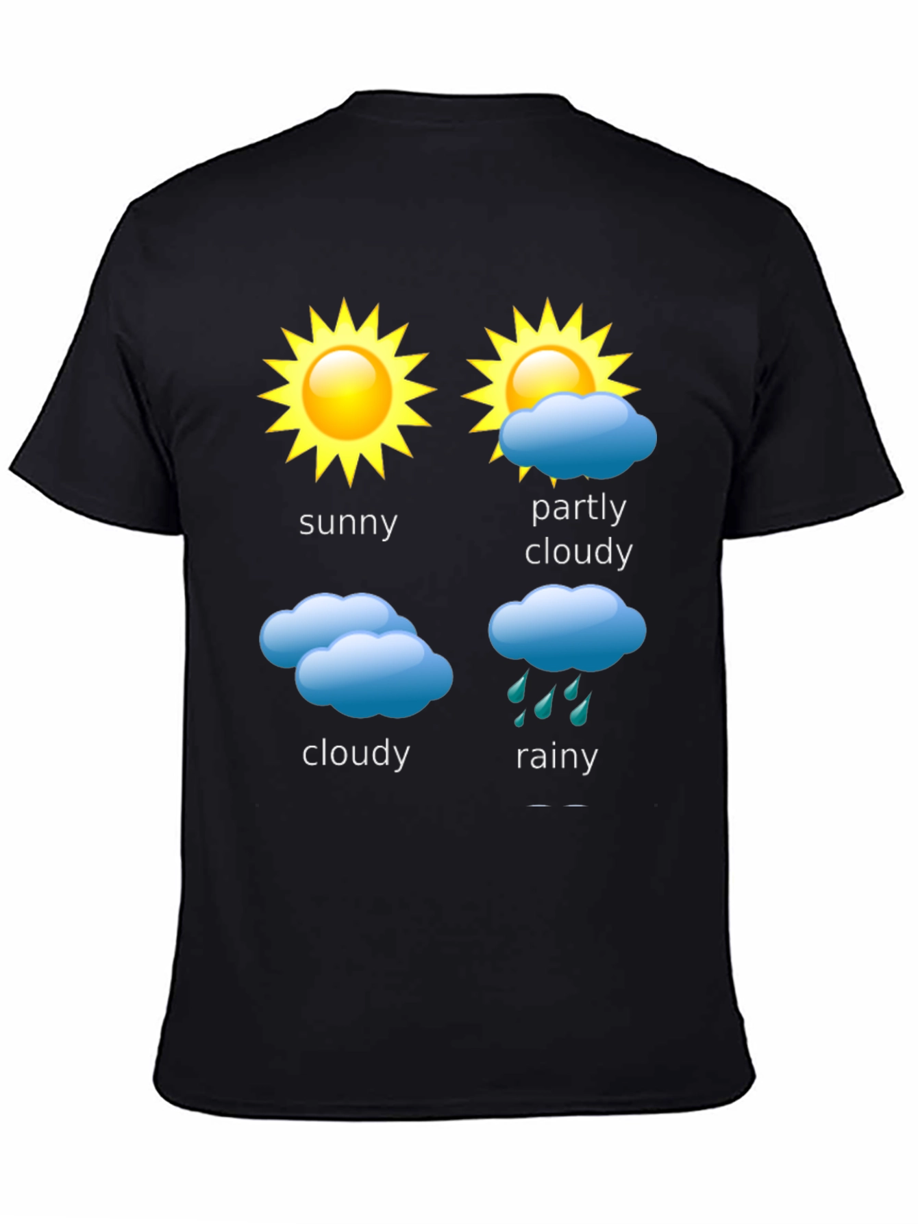 Black Weather Forecast T-Shirt - Sunny, Cloudy, Rainy Day Design view 4