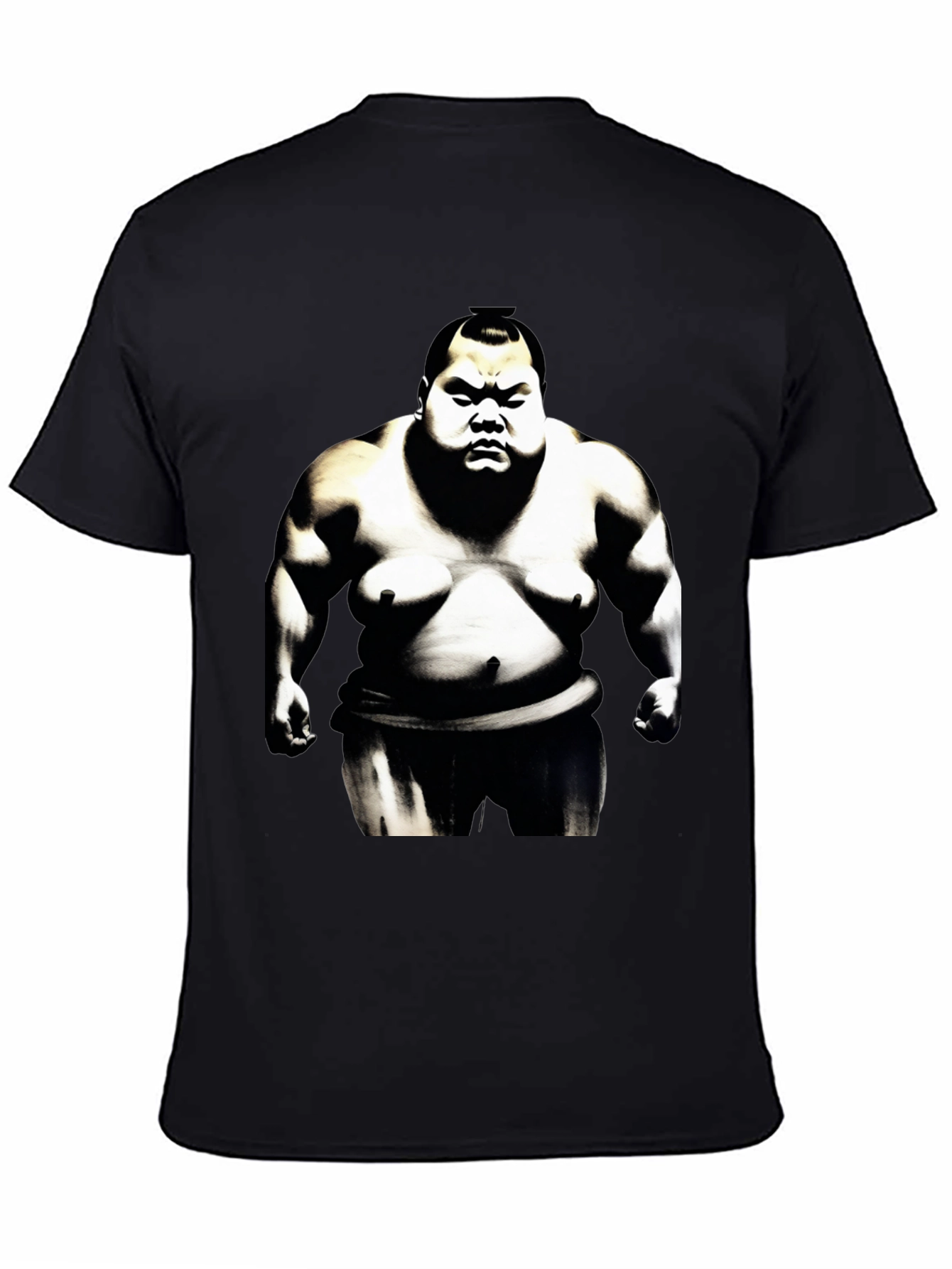 Black Sumo Wrestler Graphic Tee - Black Cotton Blend view 4