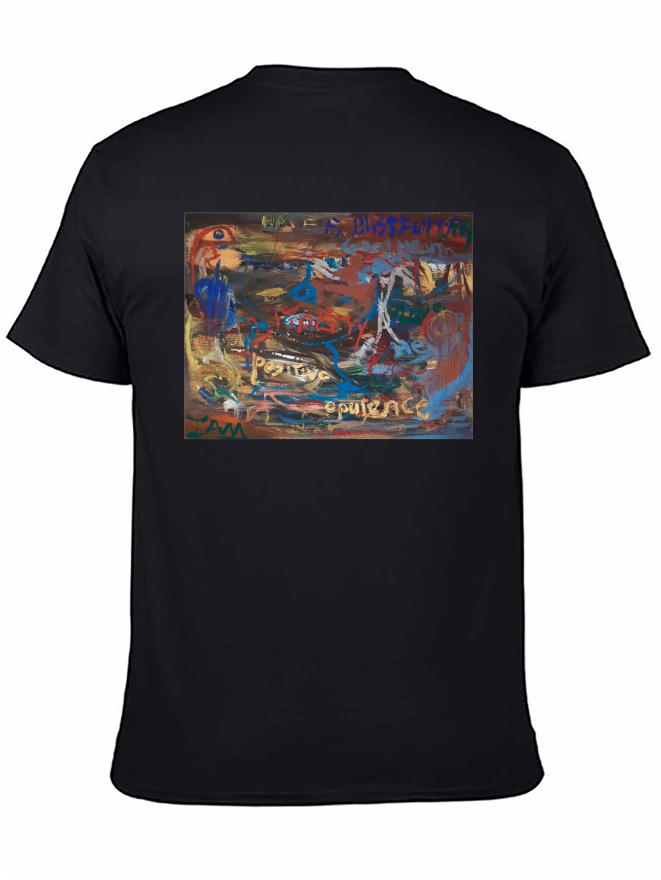 Black Abstract Art Print Crew Neck T-Shirt view 4