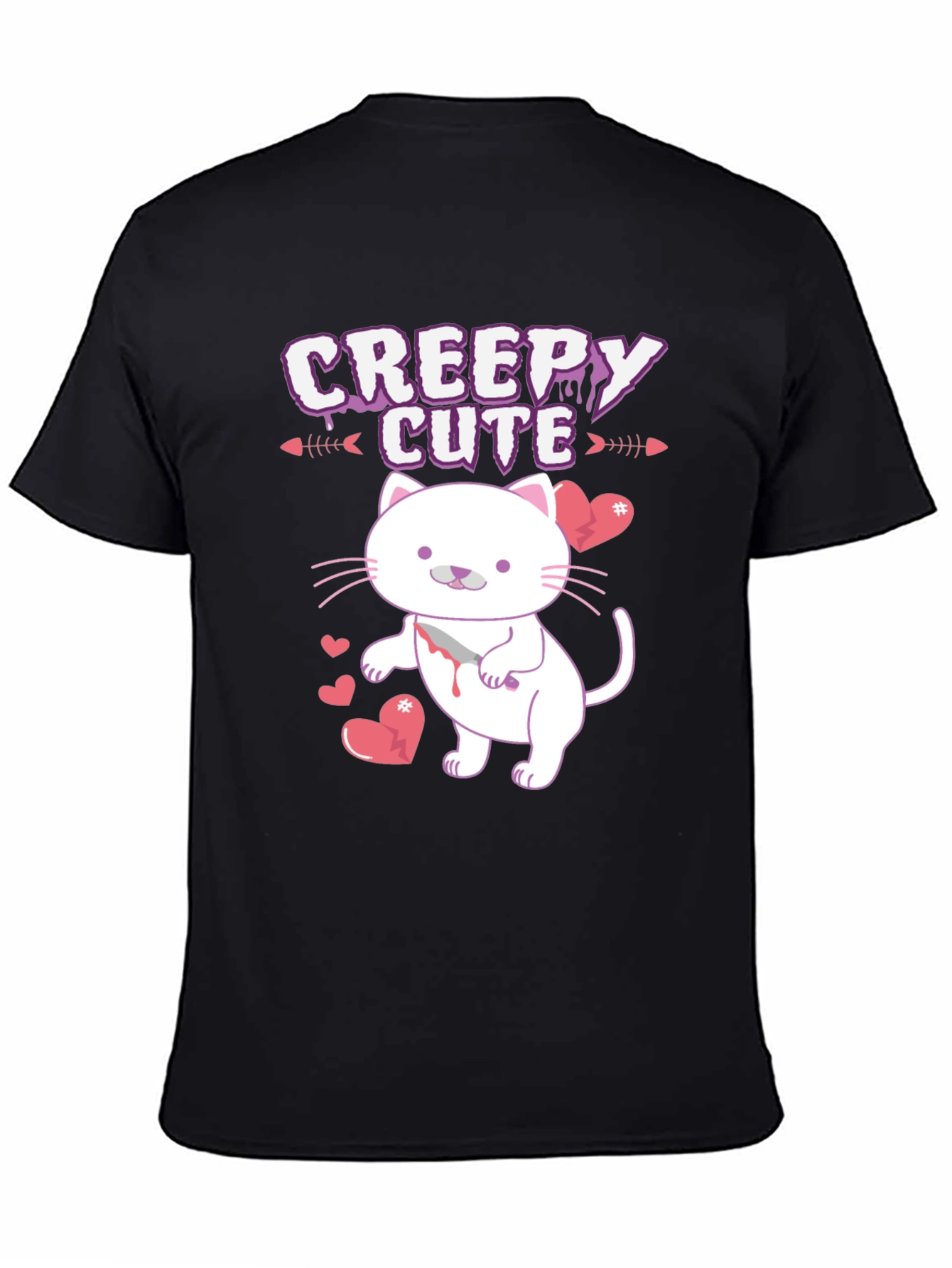 Black Creepy Cute Cat T-Shirt view 4