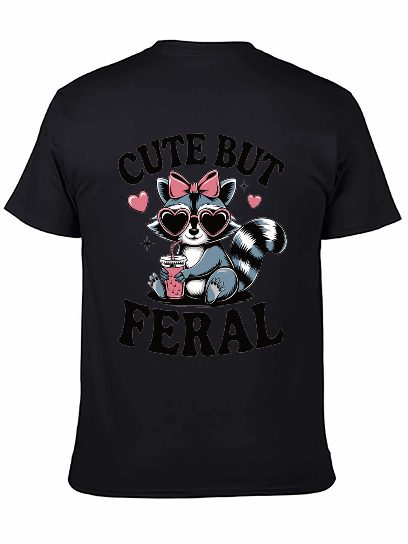 Black Cute But Feral Raccoon T-Shirt view 4
