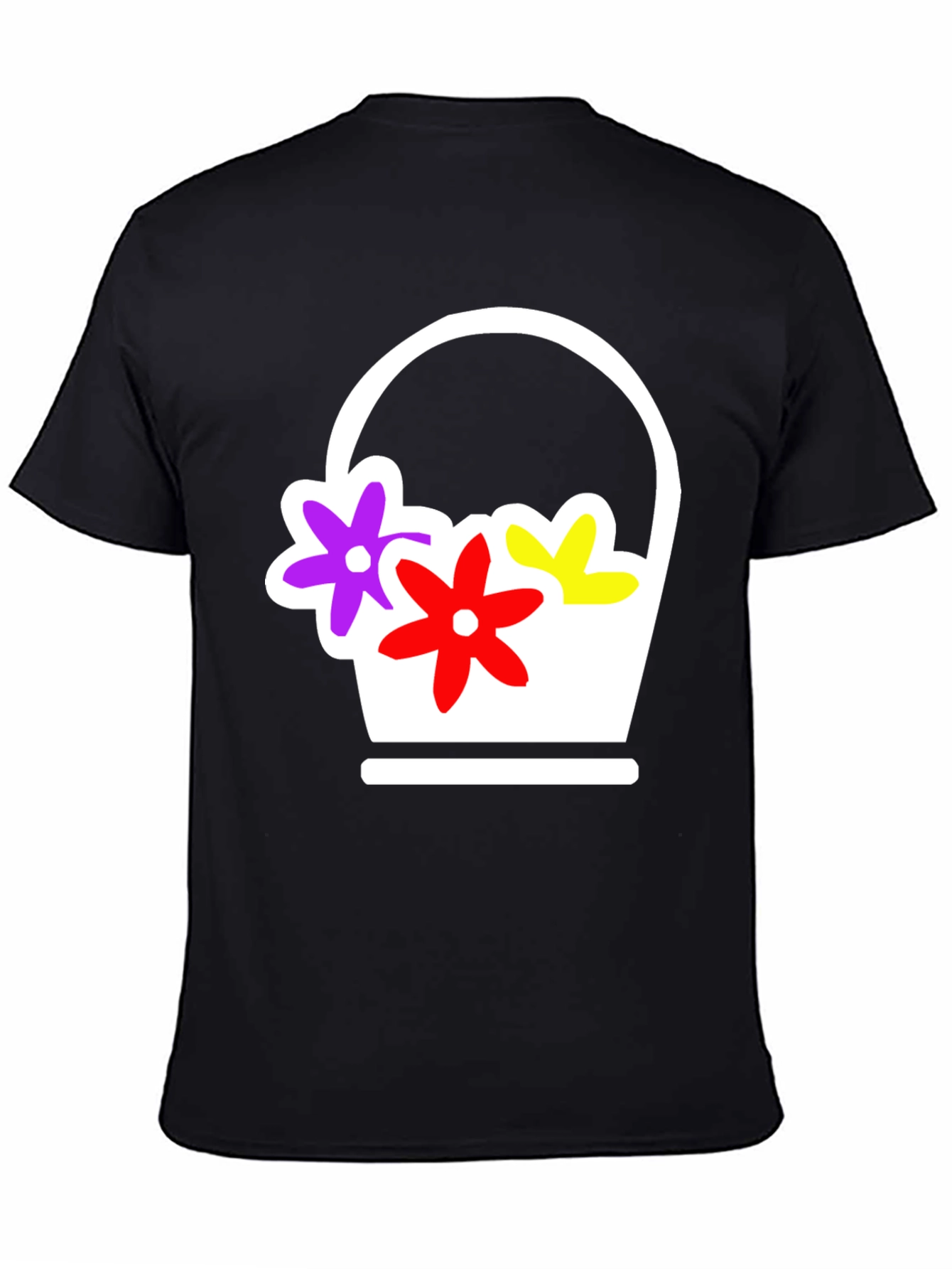 Black Floral Basket Graphic Tee - Black Casual T-Shirt view 4